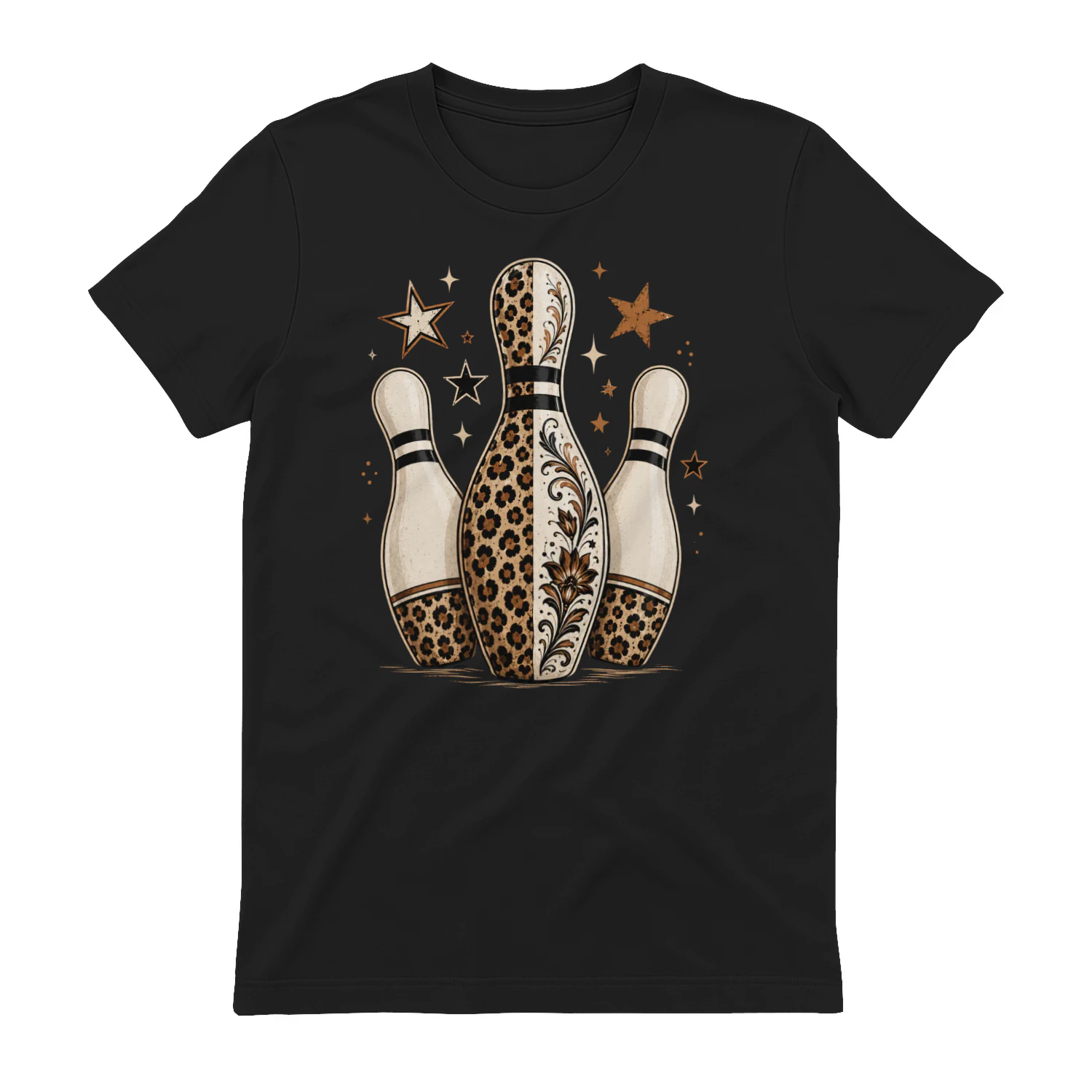 Leopard Print Floral Bowling Pins Western - Retro Boho Bowler Graphic Design