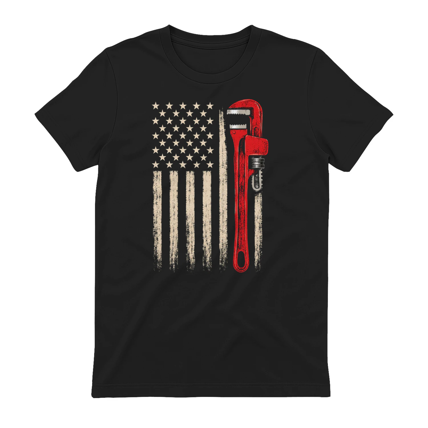 American Flag Red Pipe Wrench - Patriotic Plumber Blue Collar Tradesman Graphic