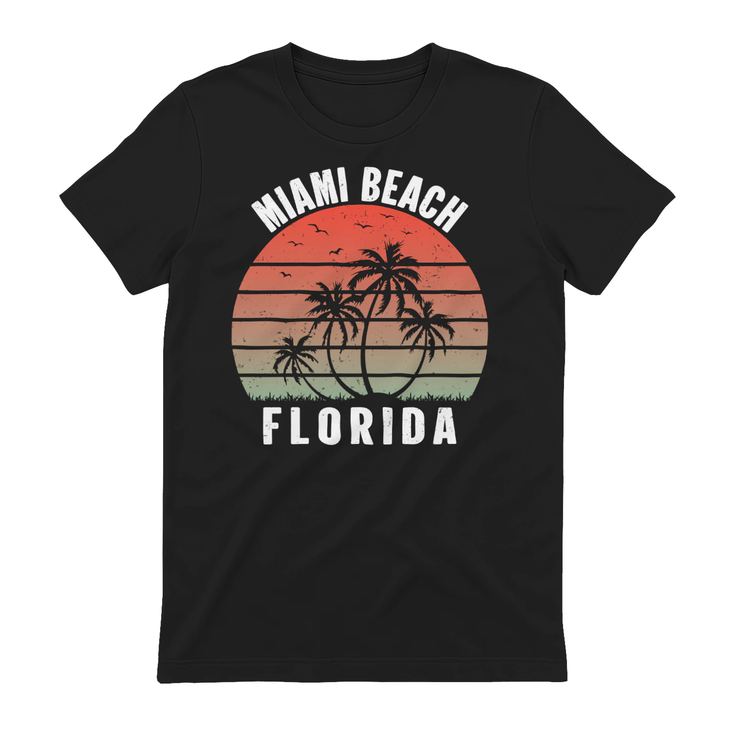 Retro Miami Beach Florida Sunset Palm Trees - Vintage Coastal Graphic Design