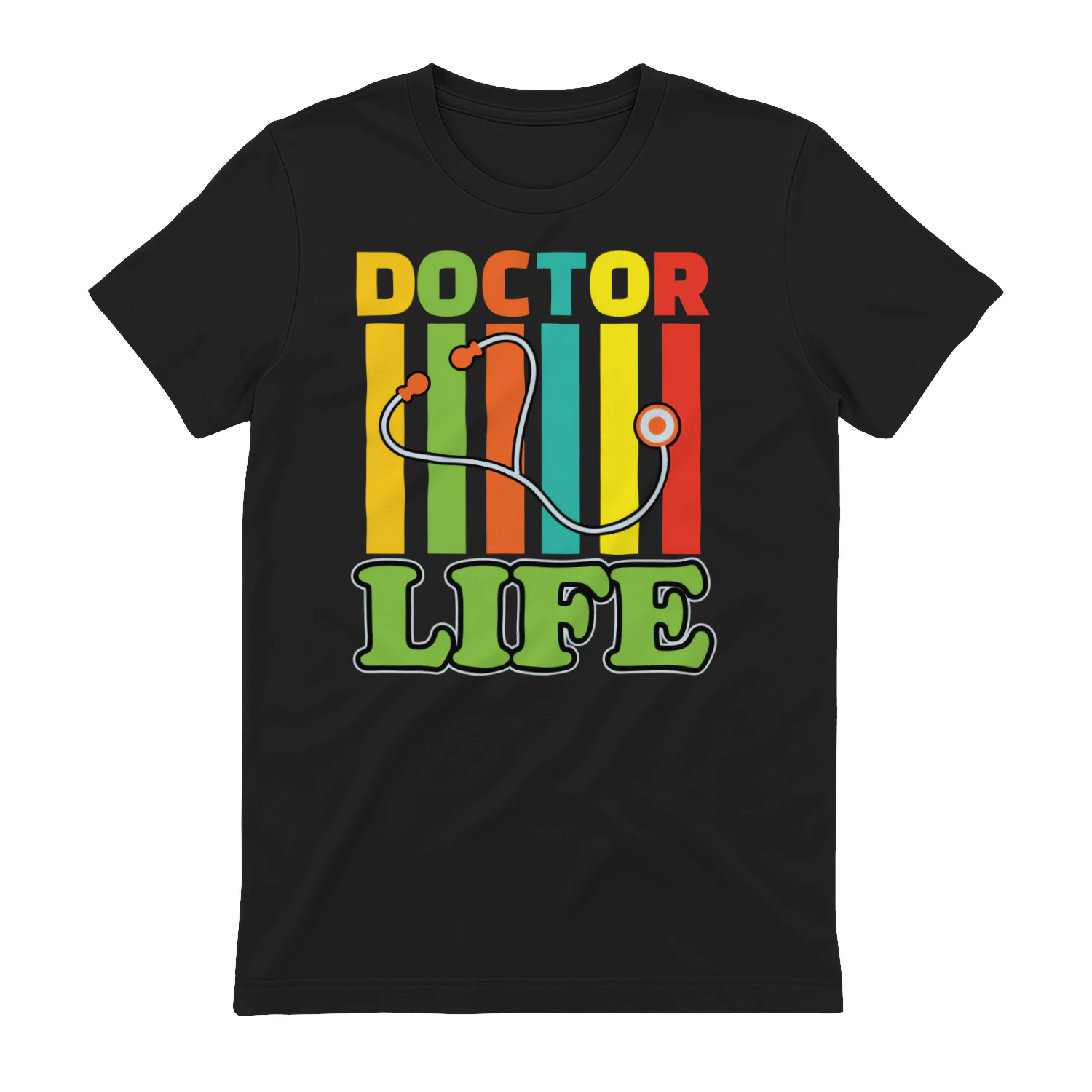 Colorful Retro Doctor Life Stethoscope Rainbow Graphic Design