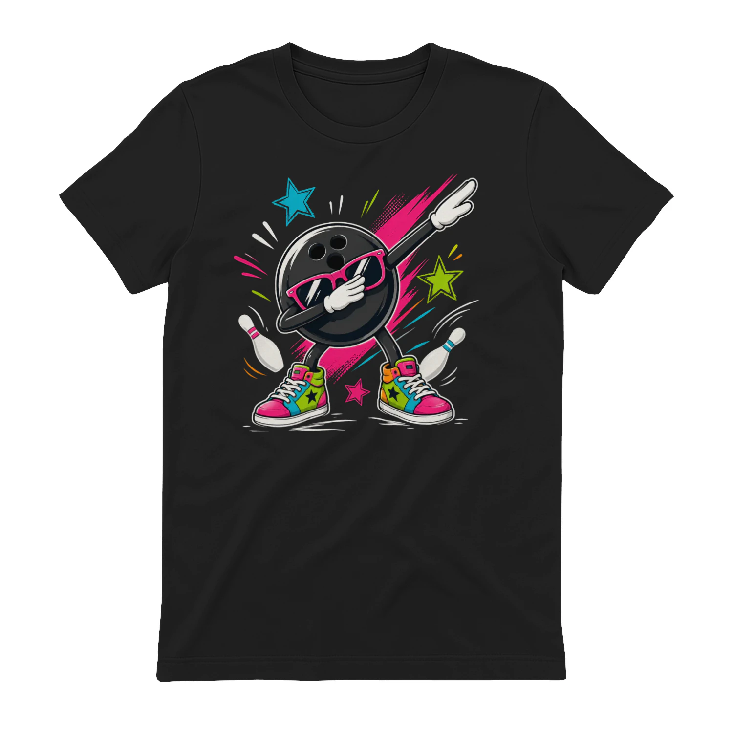 Dabbing Bowling Ball Cool Sunglasses Neon Retro Bowler Graphic Design