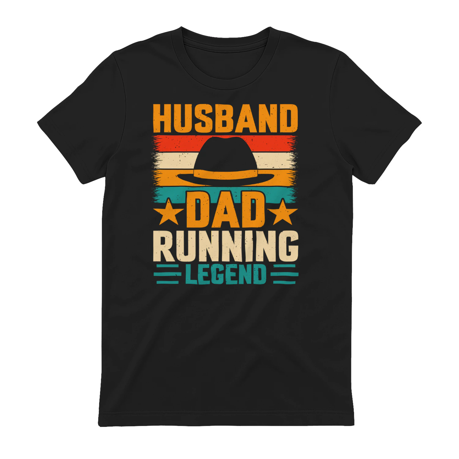 Husband Dad Running Legend - Vintage Distressed Retro Sunset Fedora Hat Graphic