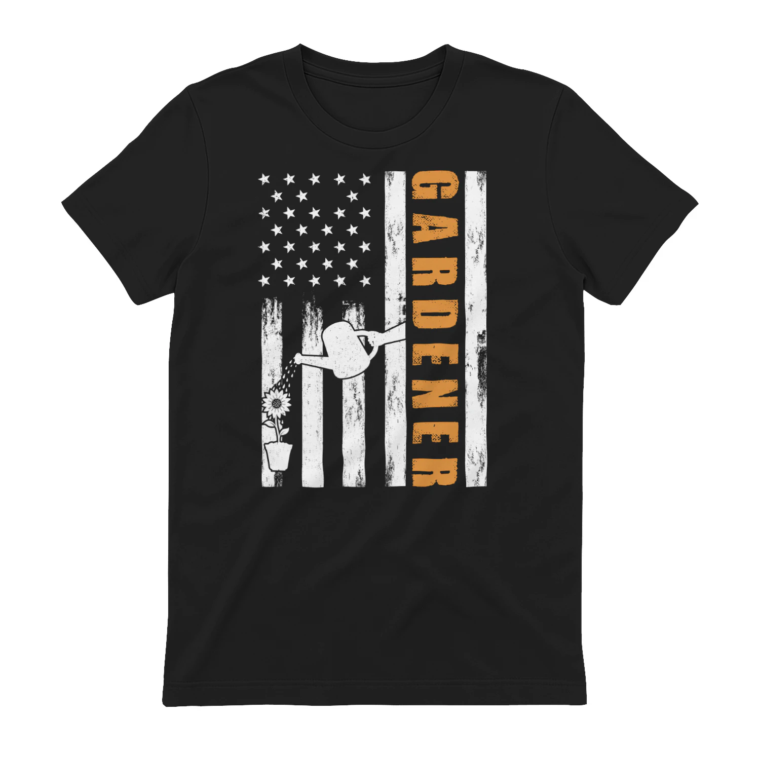 American Flag Gardener Watering Sunflower Vintage Graphic Design