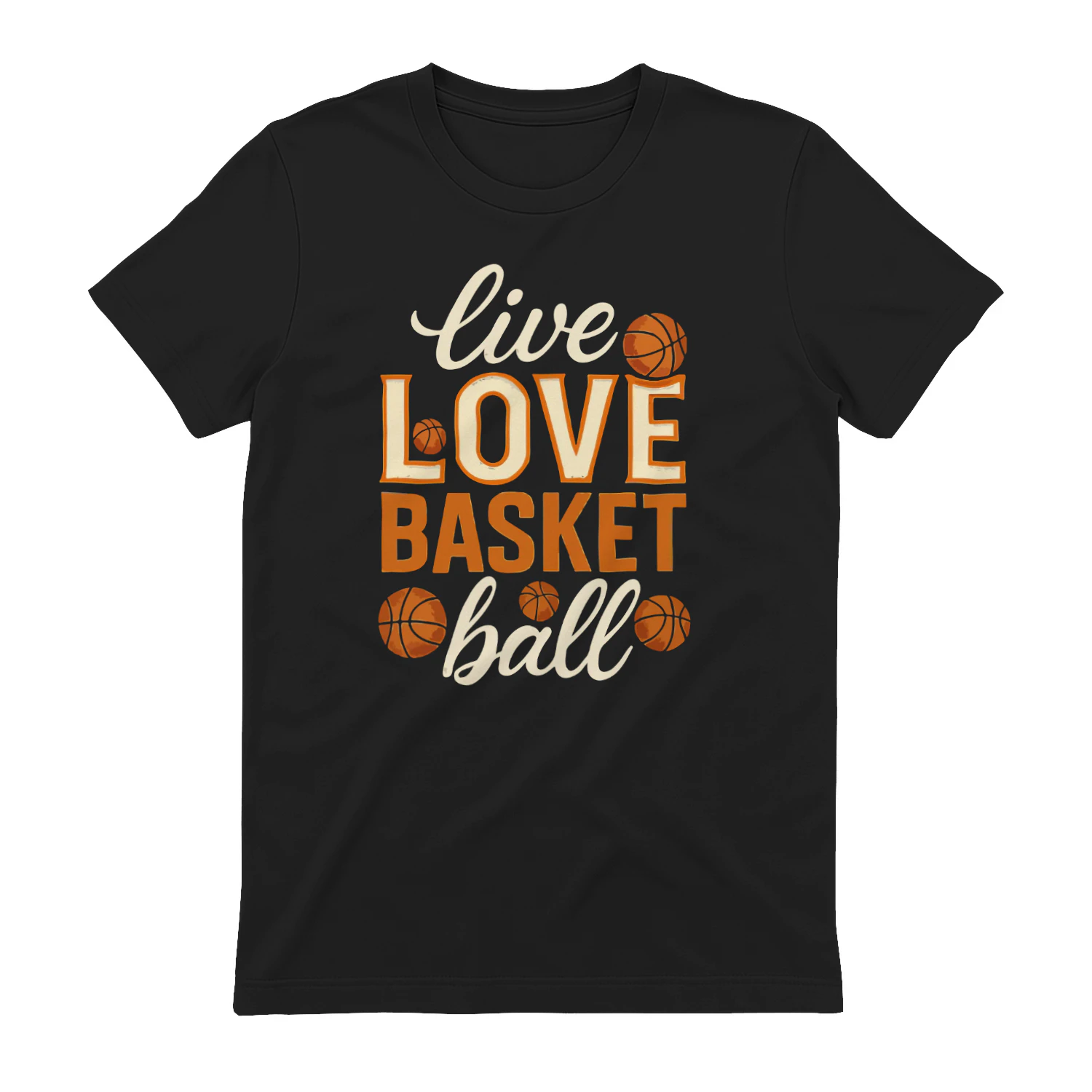 Live Love Basketball - Retro Orange and Cream Varsity Lifestyle Slogan Graphic