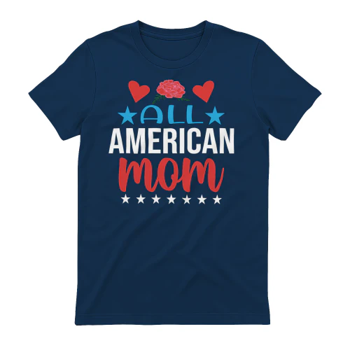 All American Mom Floral Hearts Stars - Patriotic 4th Of July Graphic