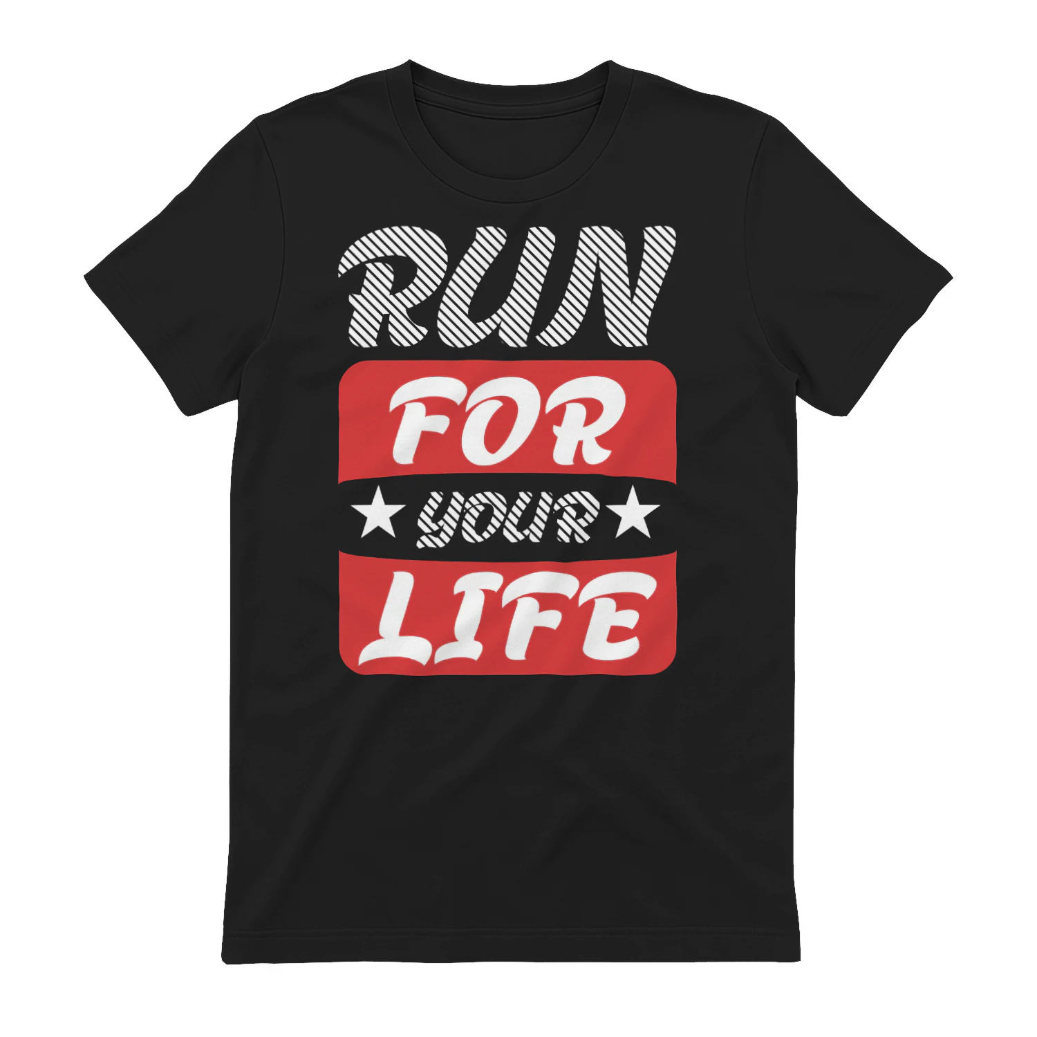Run For Your Life - Retro Striped Badge Red and Black Sports Typography Graphic