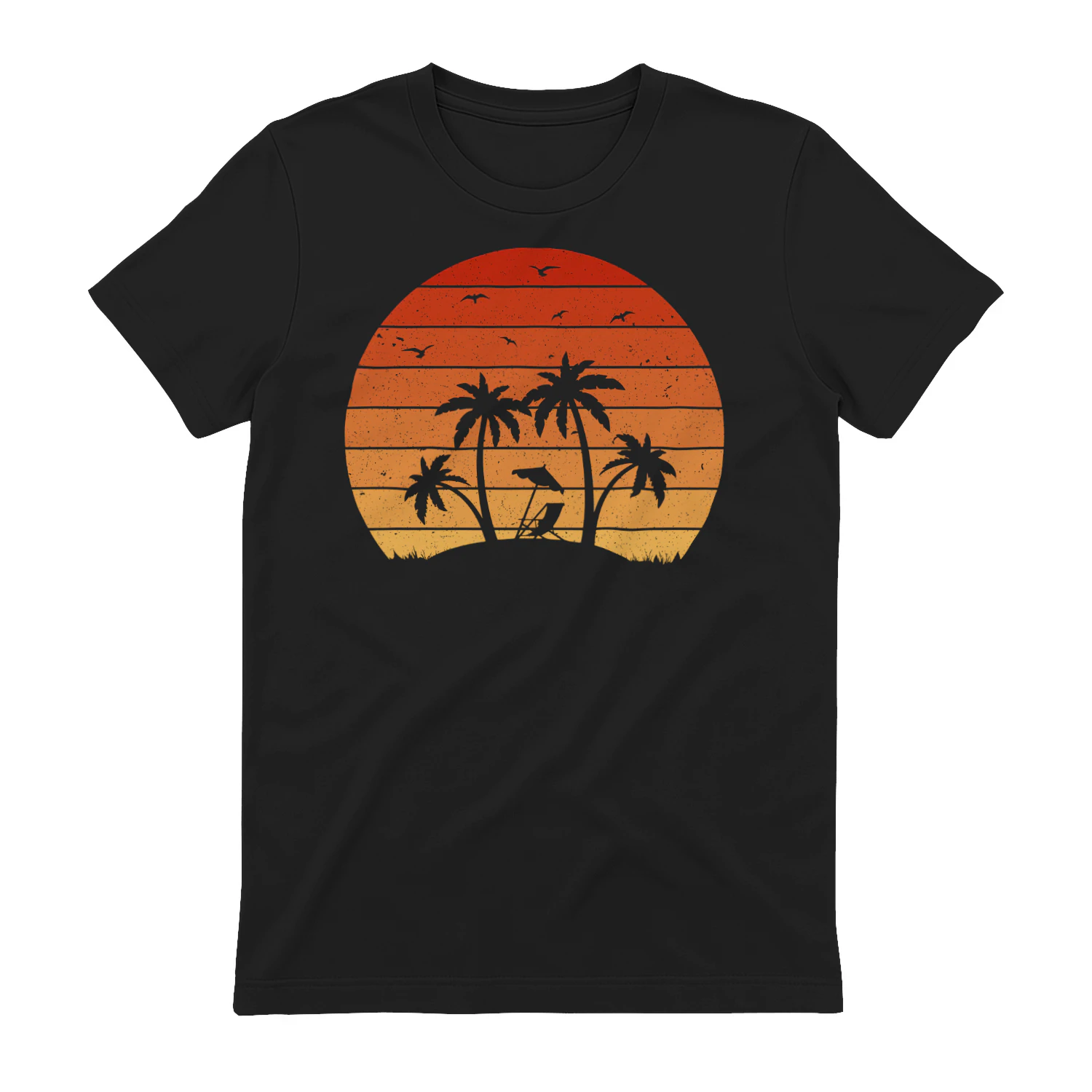 Retro Vintage Tropical Beach Sunset - 70s Palm Trees Birds 
