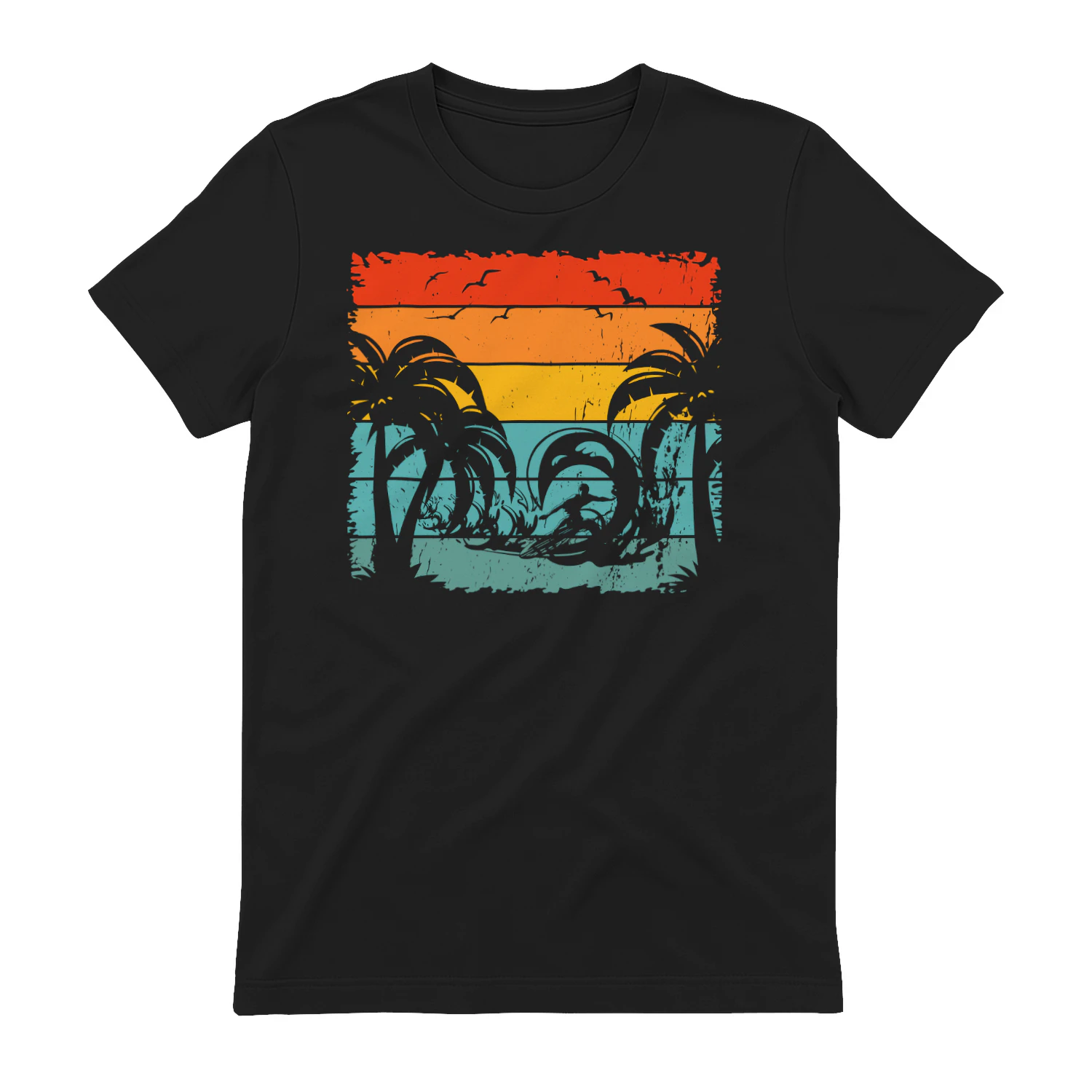 Retro Surf Waves Tropical Sunset - 70s Surfer Palm Trees Graphic Design