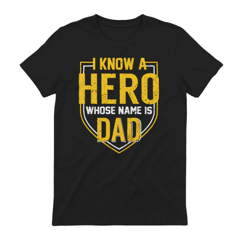I Know A Hero Whose Name Is Dad Yellow Shield Vintage Father's Day Design