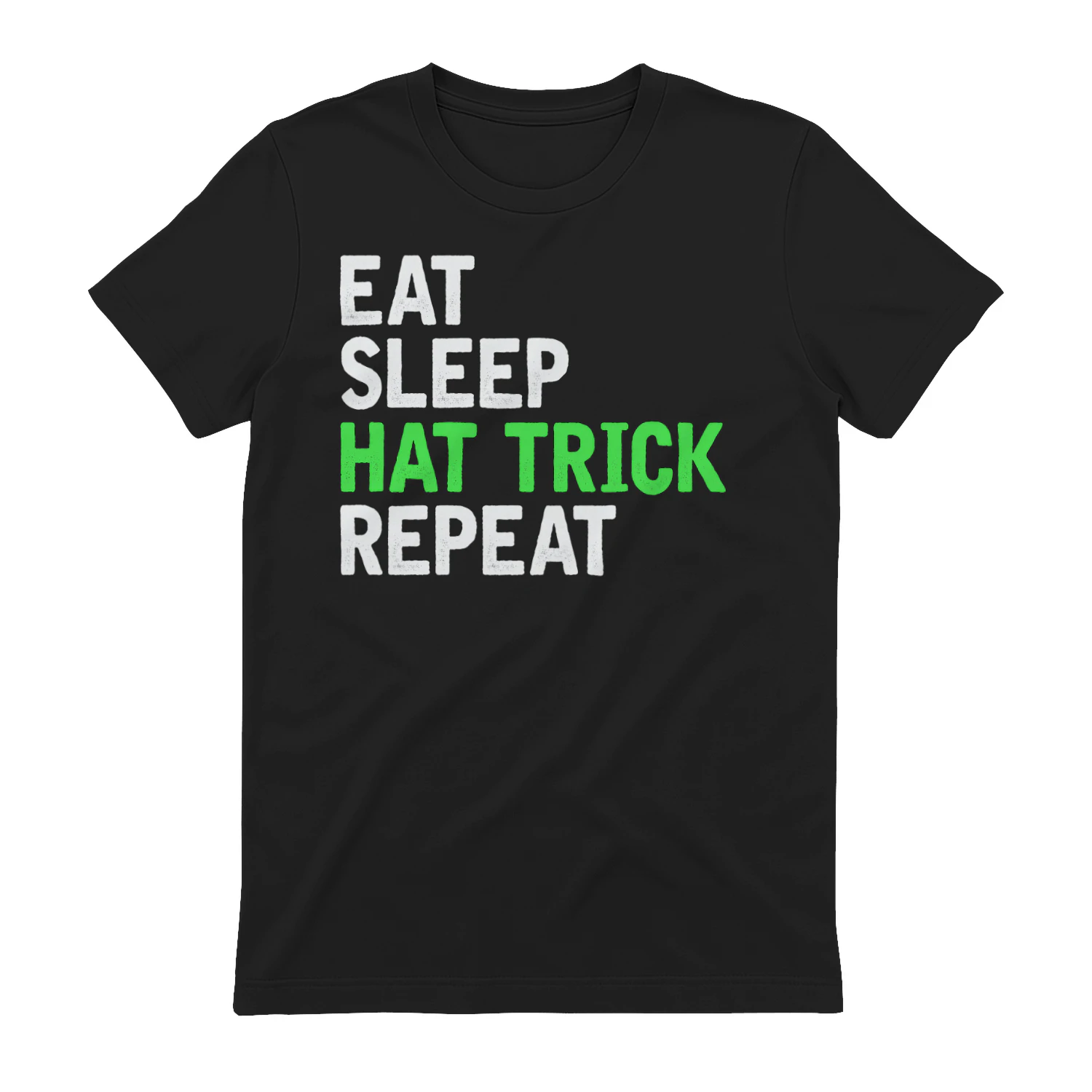 Eat Sleep Hat Trick Repeat - Funny Retro Distressed Hockey Slogan Graphic