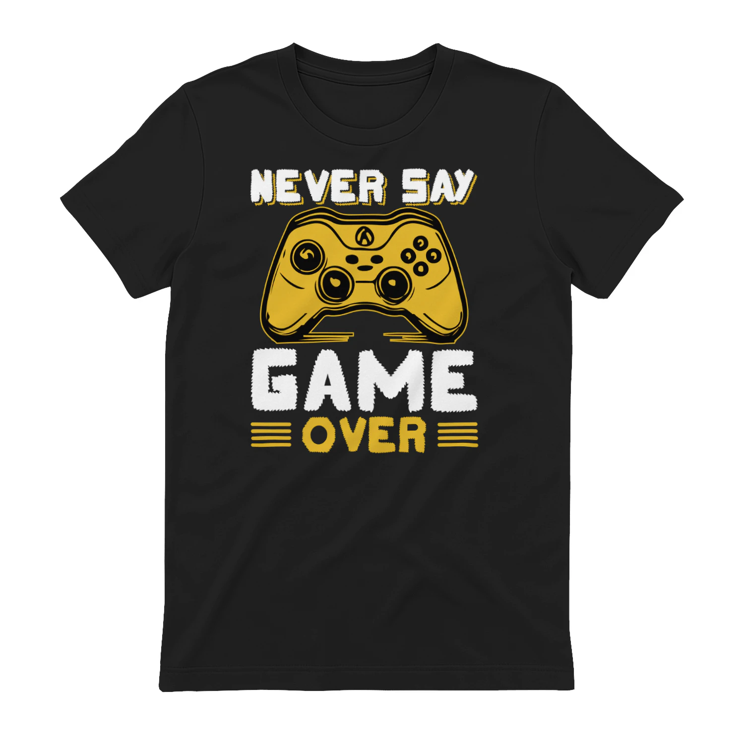 Never Say Game Over Gold Controller Gamer Quote Graphic Design