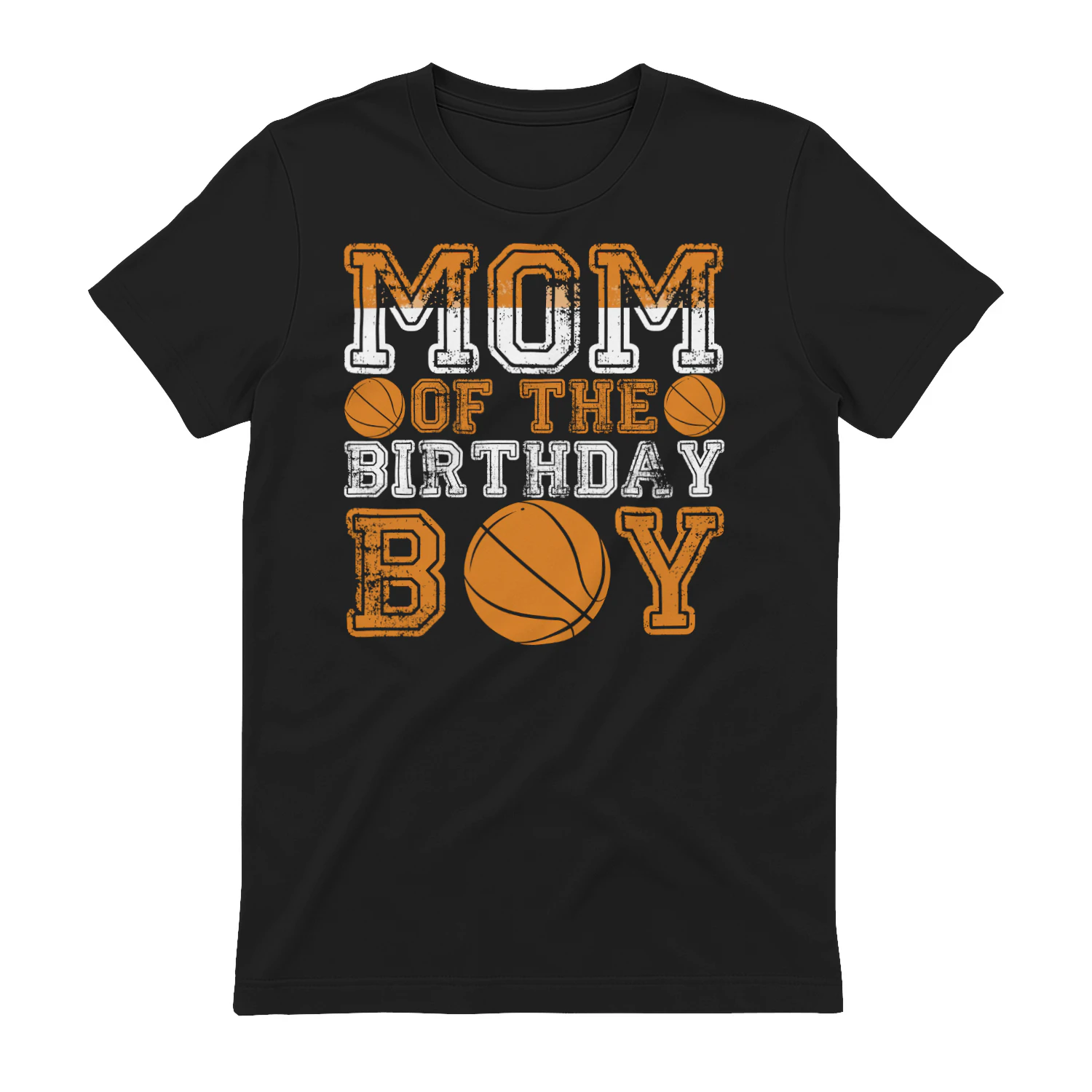 Mom Of The Birthday Boy Basketball - Vintage Distressed Orange Family Party Graphic