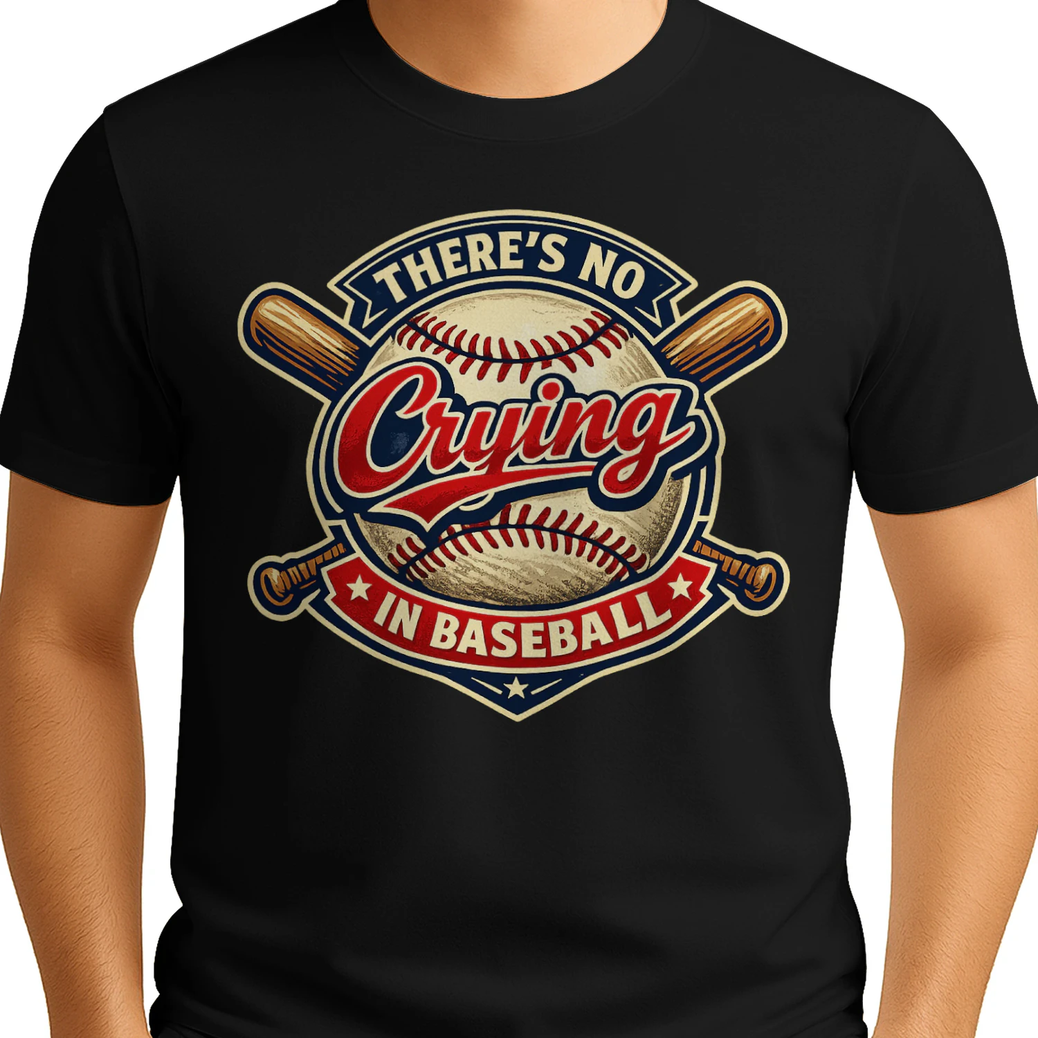 There's No Crying In Baseball Vintage Emblem - Classic Sports Quote Graphic