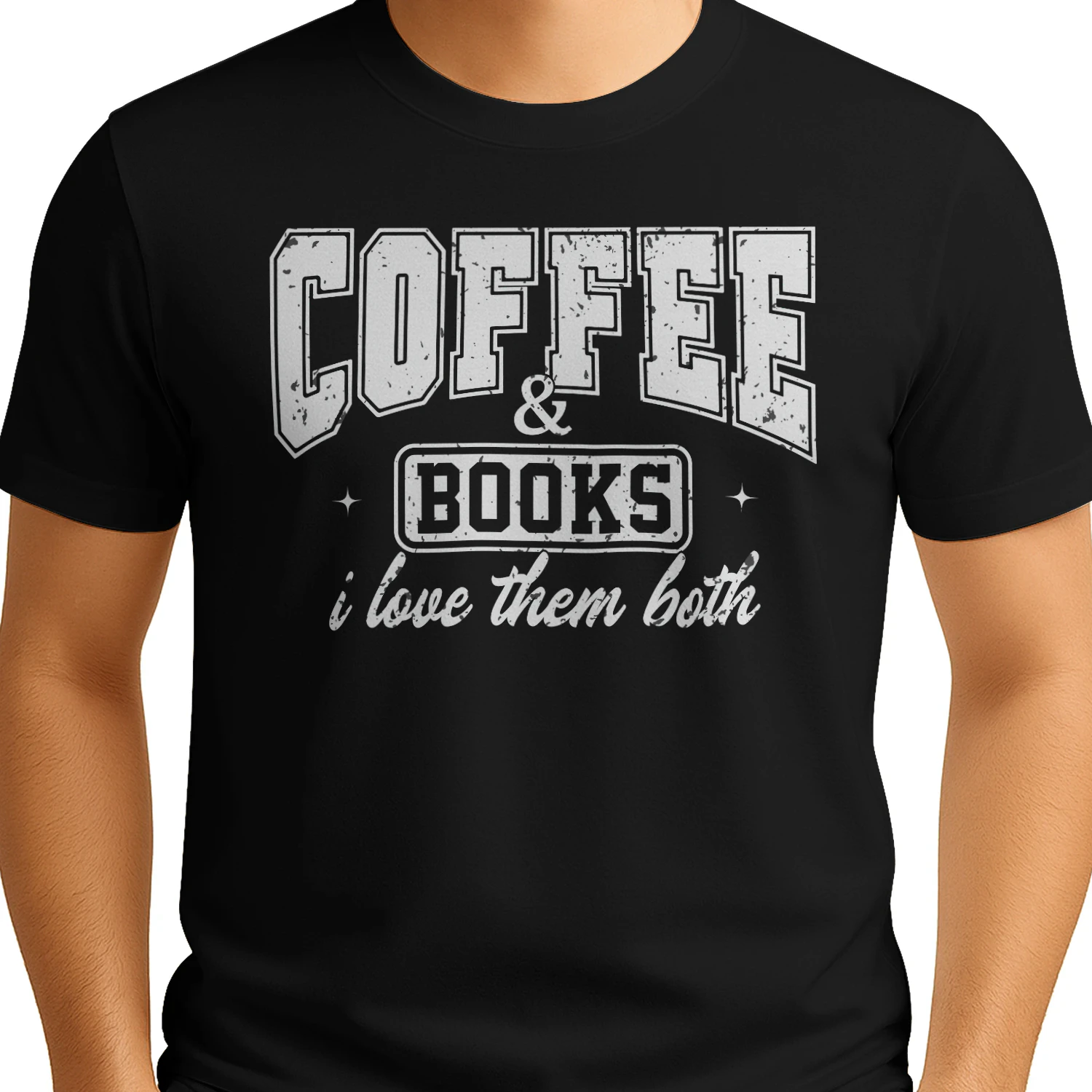 Coffee & Books I Love Them Both Reader Quote - Vintage Distressed Bookworm Design