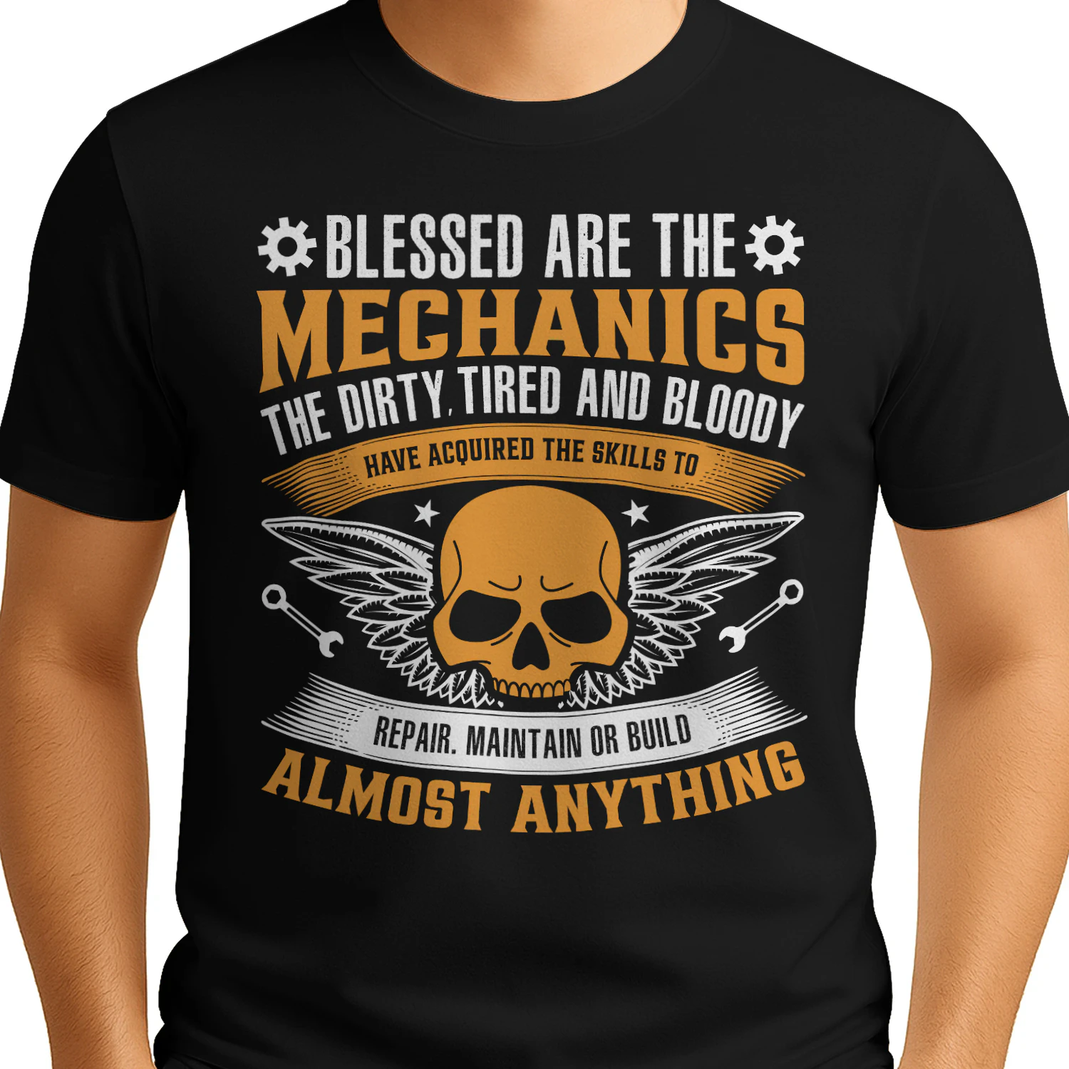 Blessed Are The Mechanics Skull Wings - Auto Repair Graphic