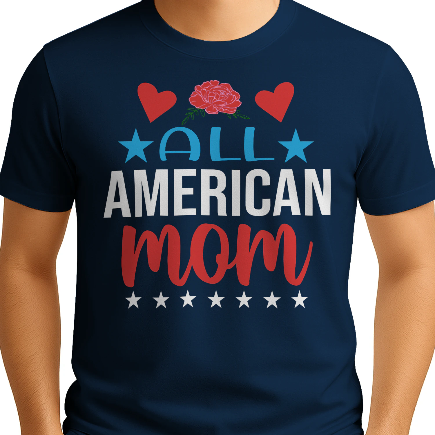 All American Mom Floral Hearts Stars - Patriotic 4th Of July Graphic