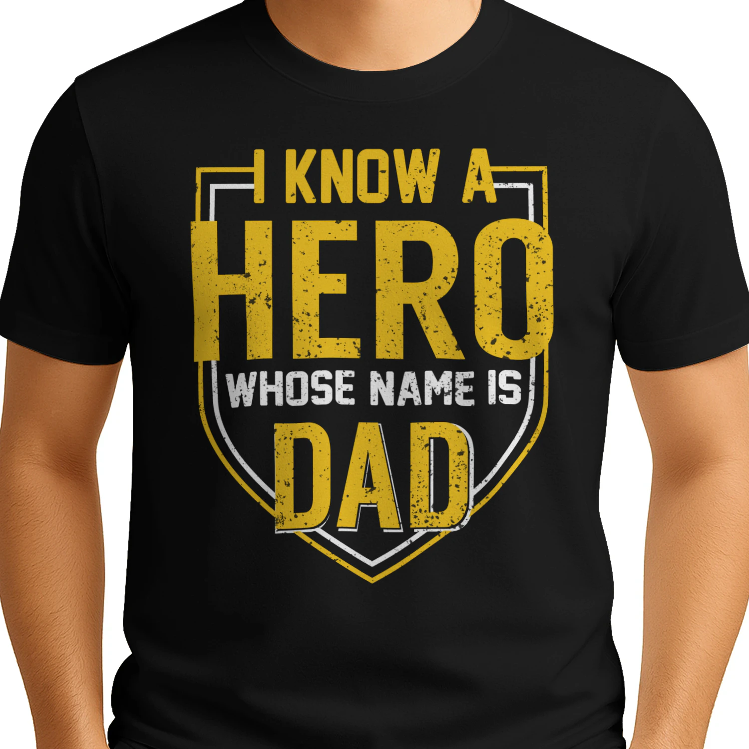I Know A Hero Whose Name Is Dad Yellow Shield Vintage Father's Day Design
