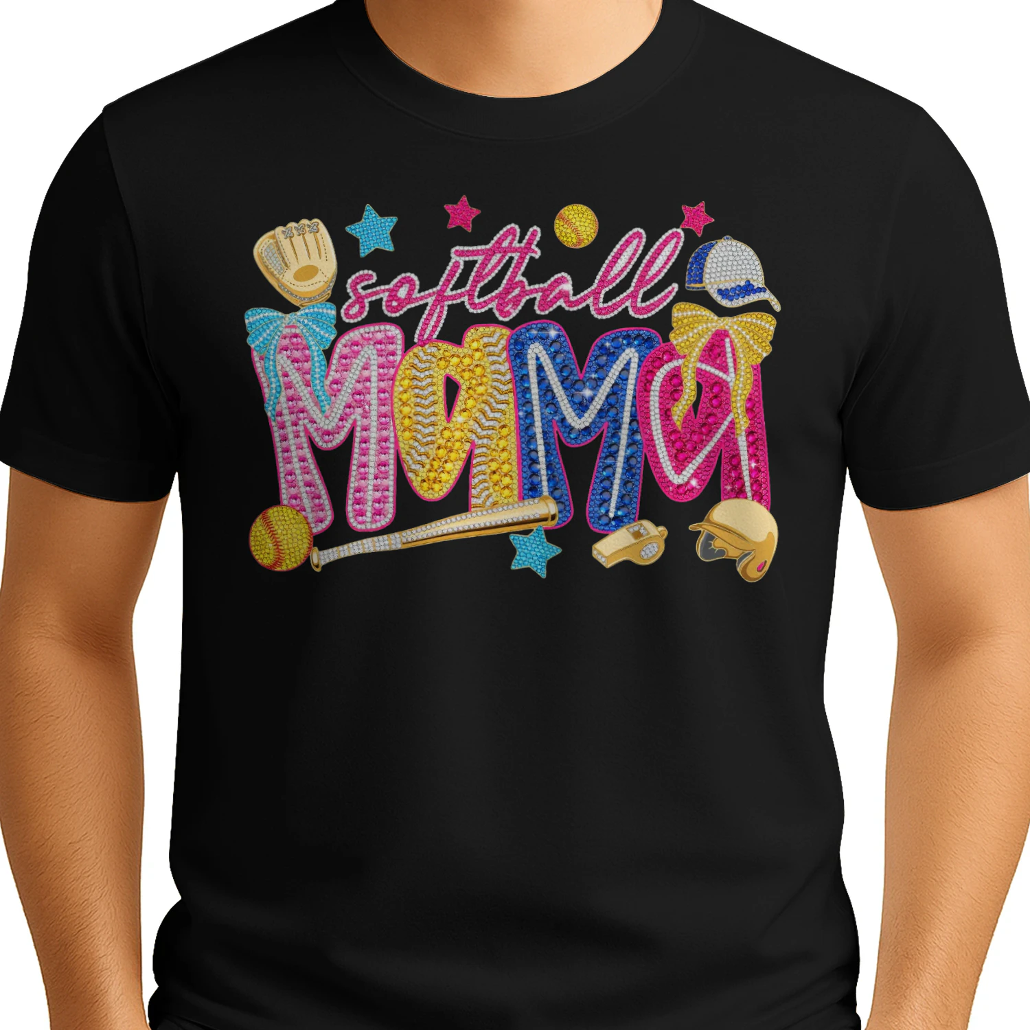 Softball Mama Glitter Rhinestone Bows Sports Mom Design