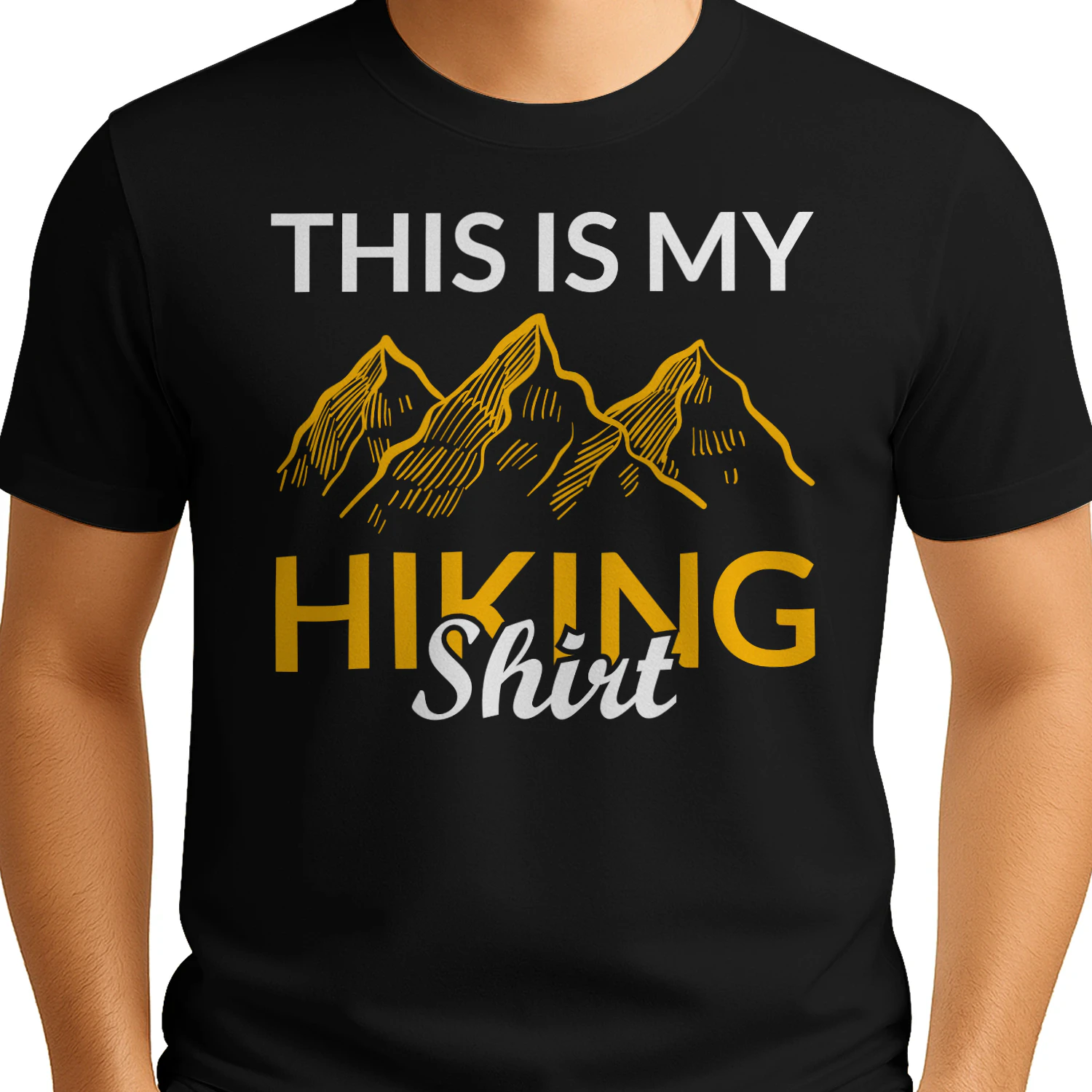 This Is My Hiking Shirt Yellow Mountain - Outdoor Graphic