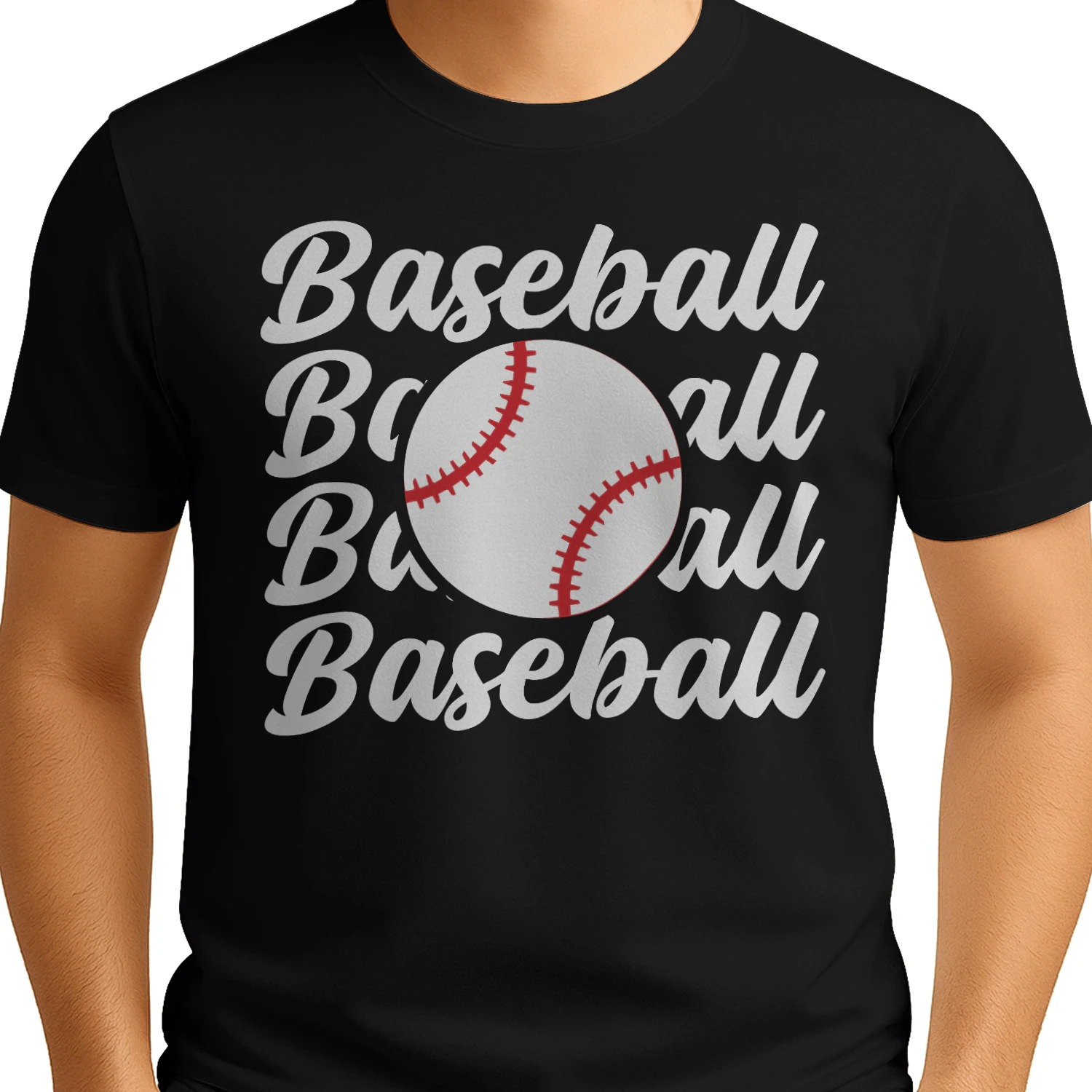 Baseball Repeated Text Graphic - Retro Cursive Script Ballgame Design