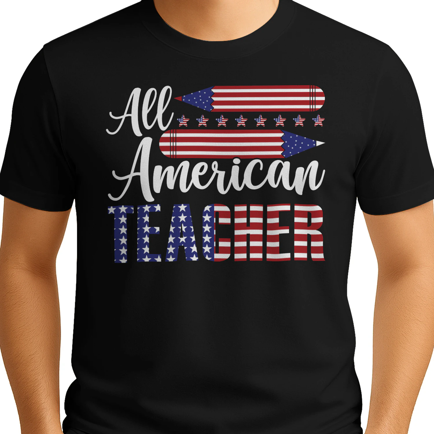 All American Teacher Patriotic Pencils - 4th Of July Graphic
