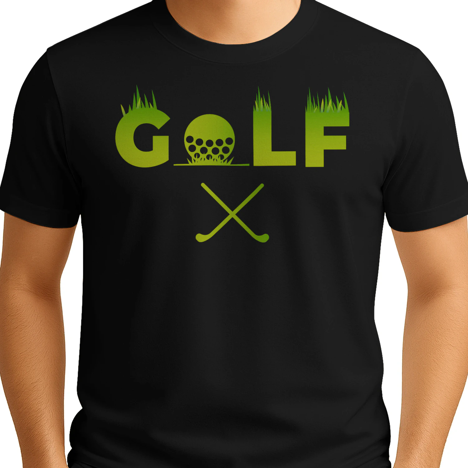 Golf Grass Lettering Crossed Clubs - Green Fairway Sports Design