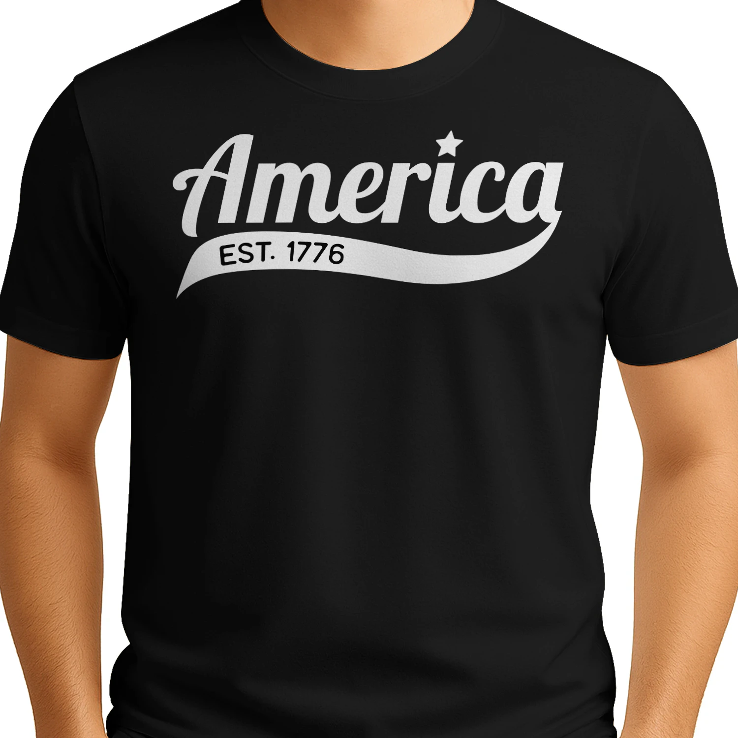 America Est 1776 White Script Retro Sports Style Typography Graphic