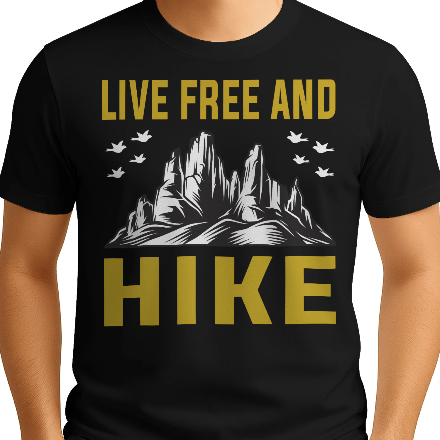 Live Free And Hike Mountain Peaks - Outdoor Adventure Graphic