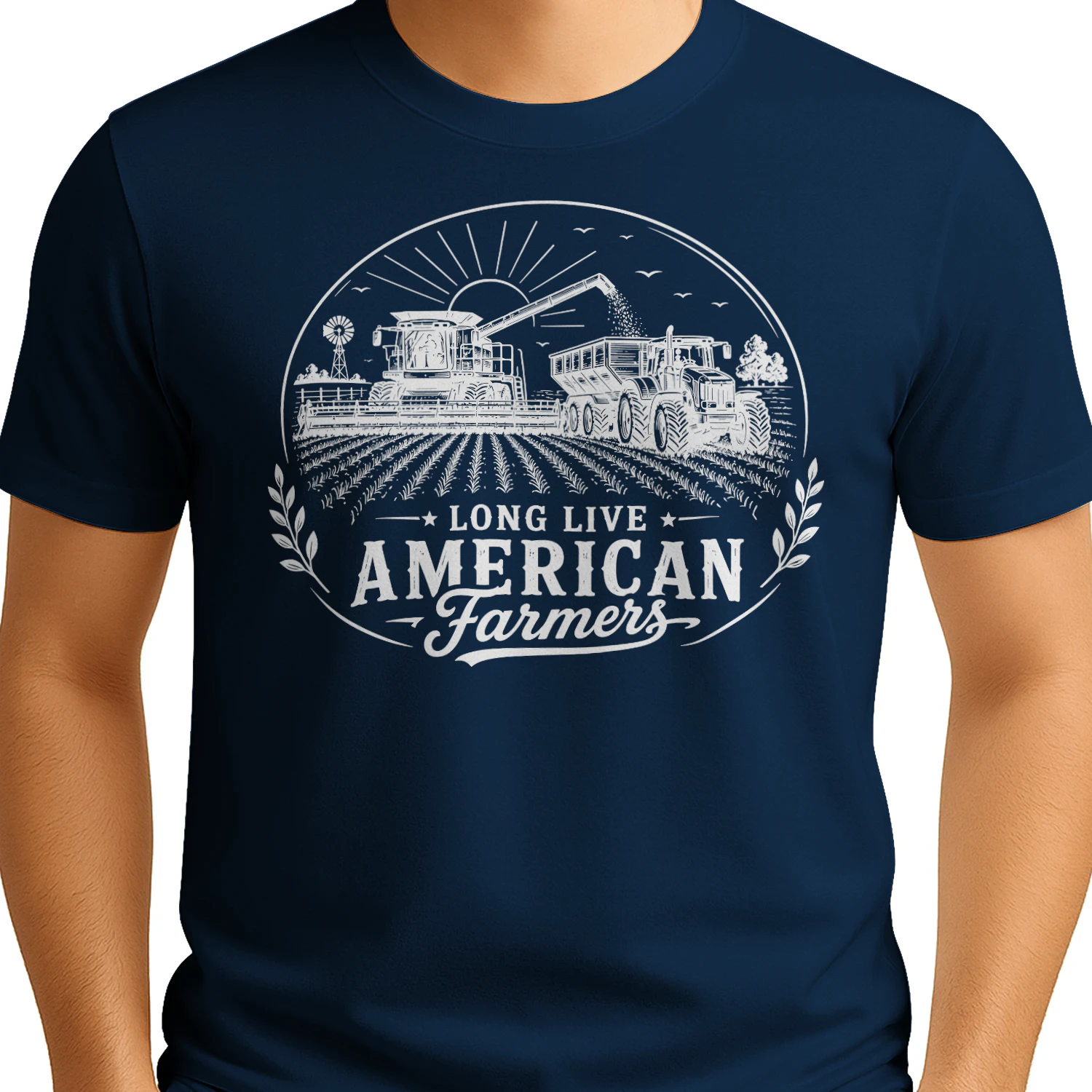 Long Live American Farmers Combine Harvester Tractor Agriculture Design
