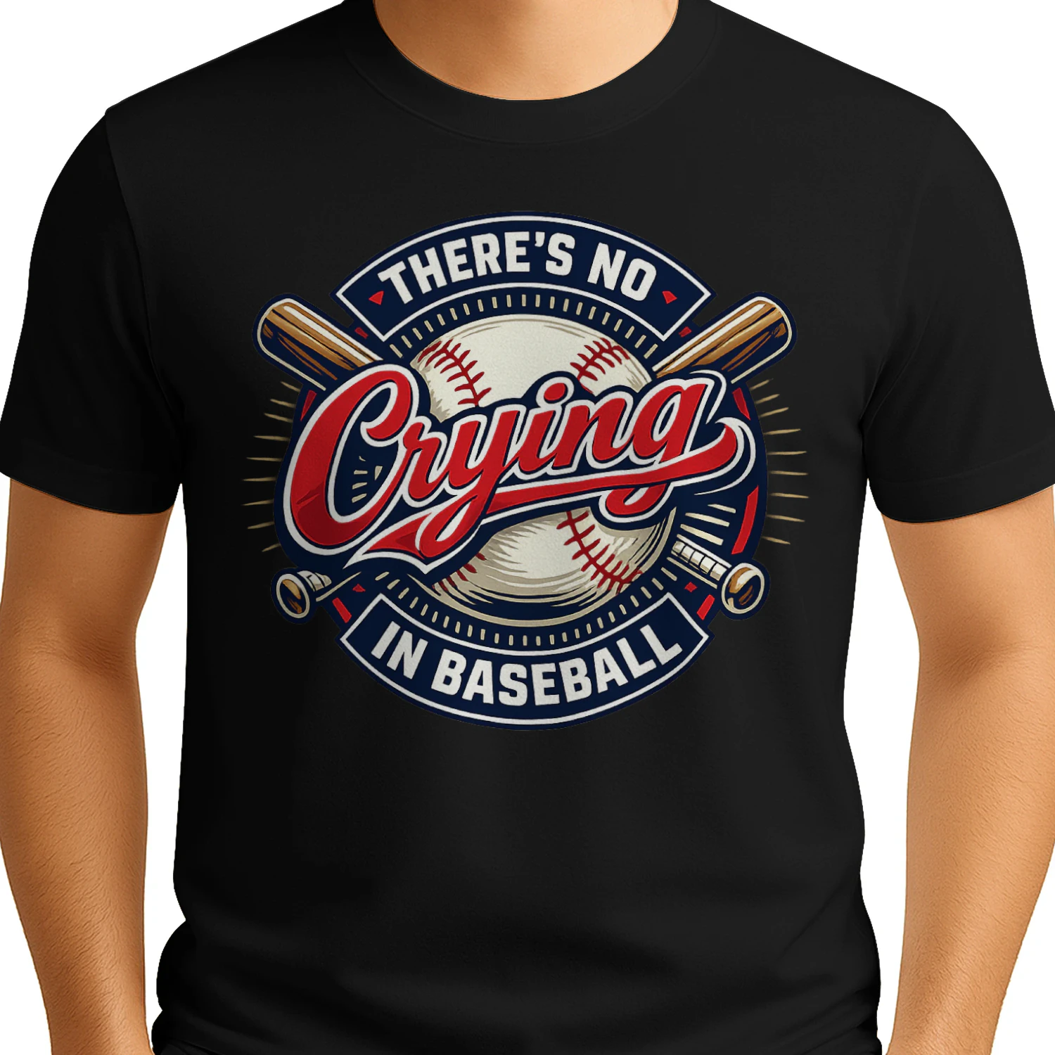 There's No Crying In Baseball Circular Vintage Emblem - Classic Sports Quote Graphic