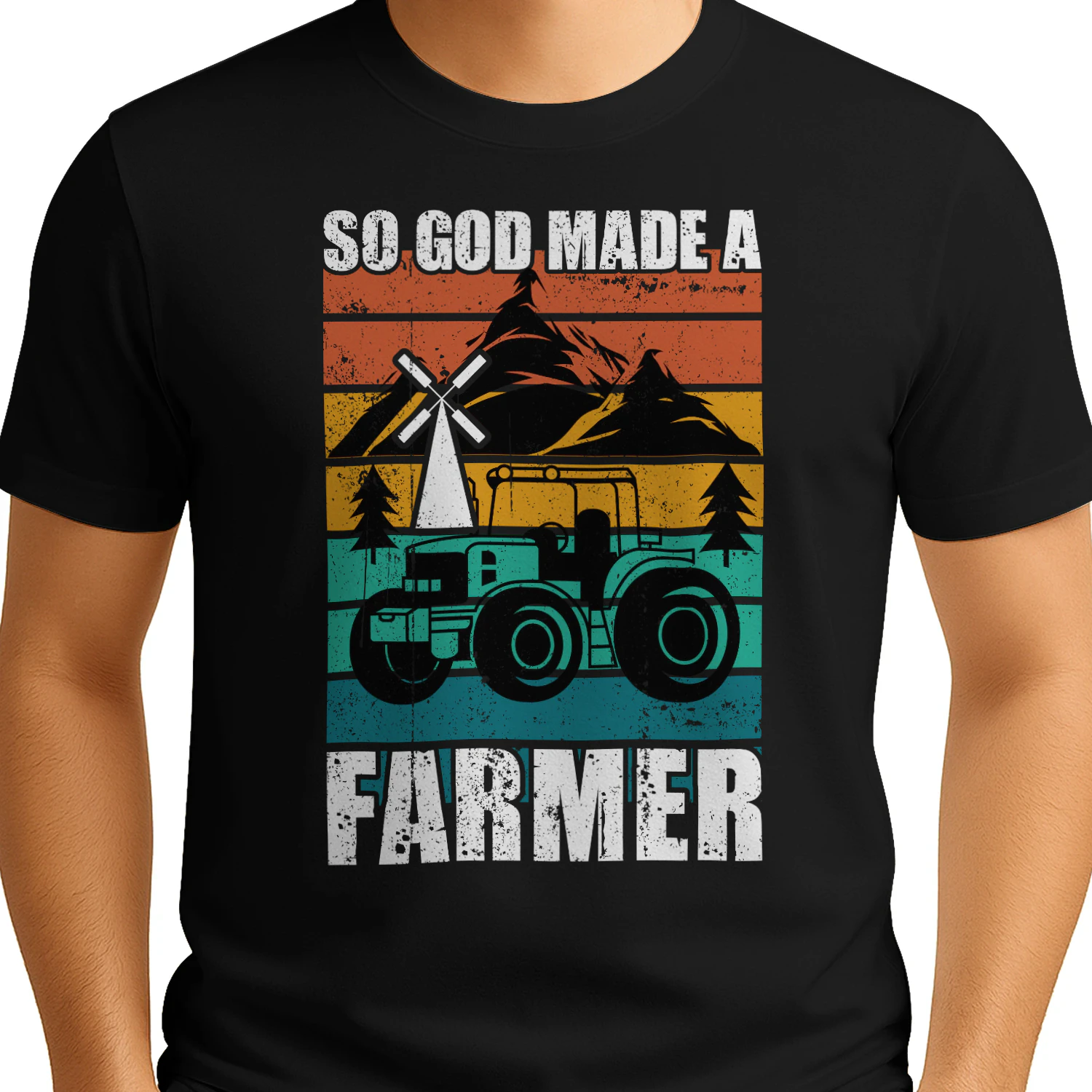 So God Made A Farmer Retro Sunset Tractor Windmill Farming Design