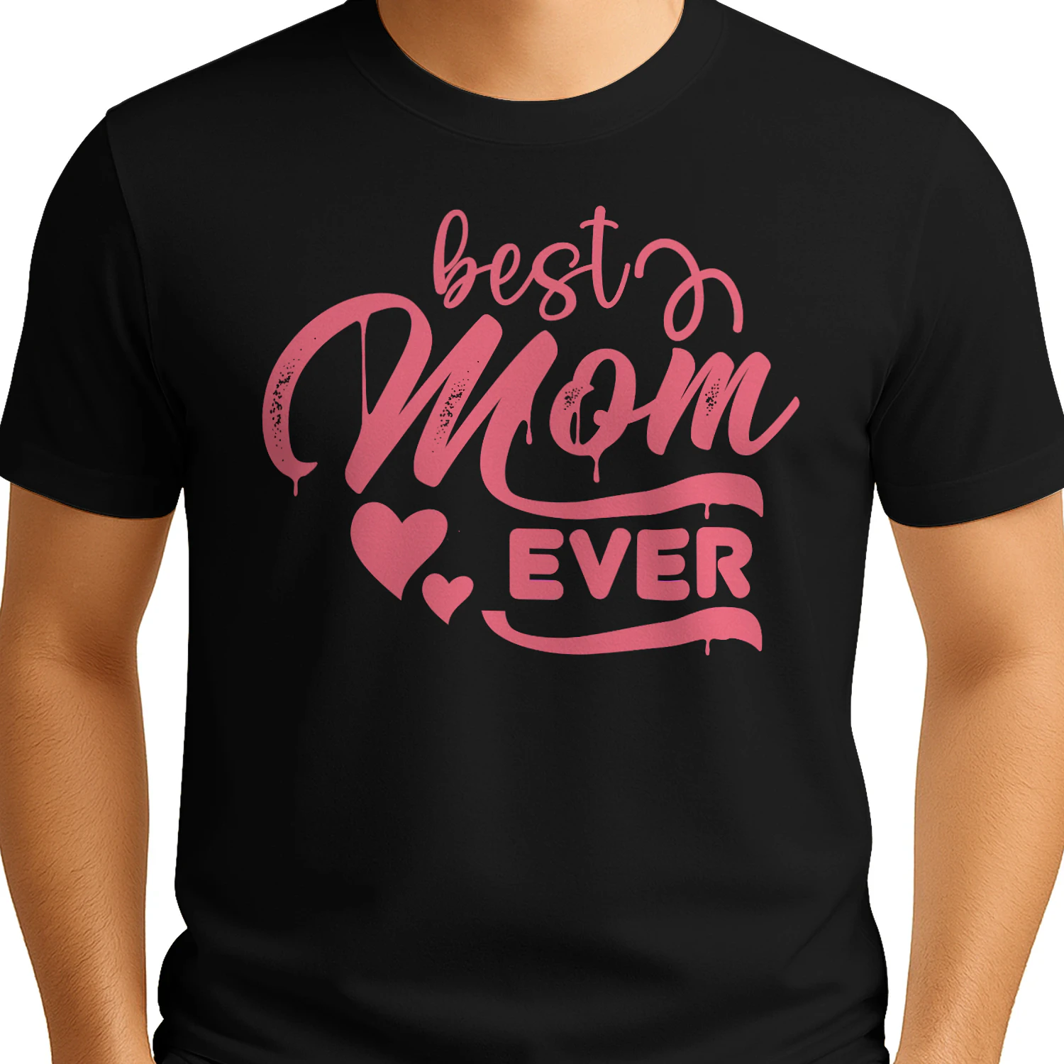 Best Mom Ever Pink Script Hearts Drip Typography Design