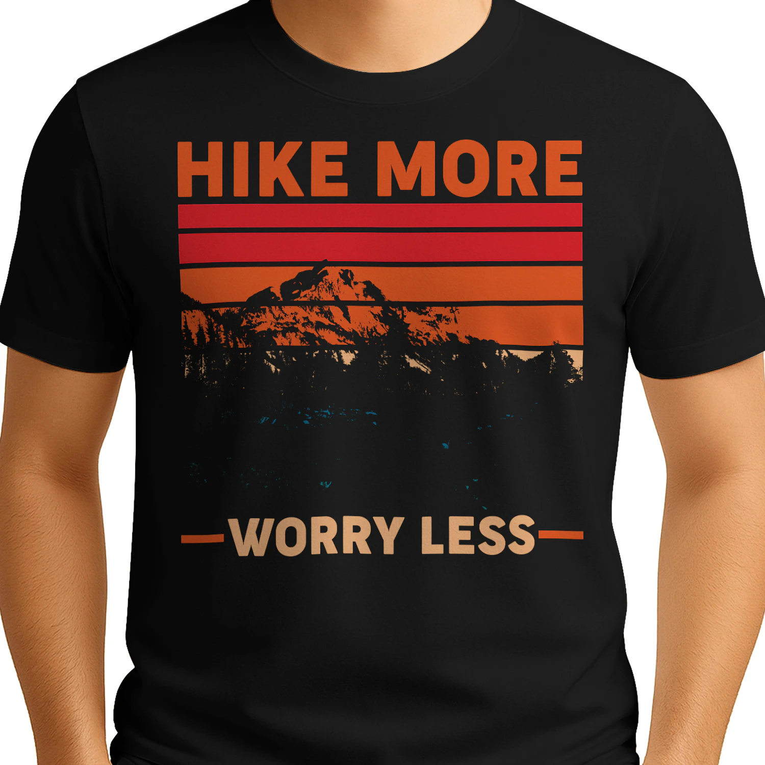 Hike More Worry Less Retro Mountain - Outdoor Sunset Graphic
