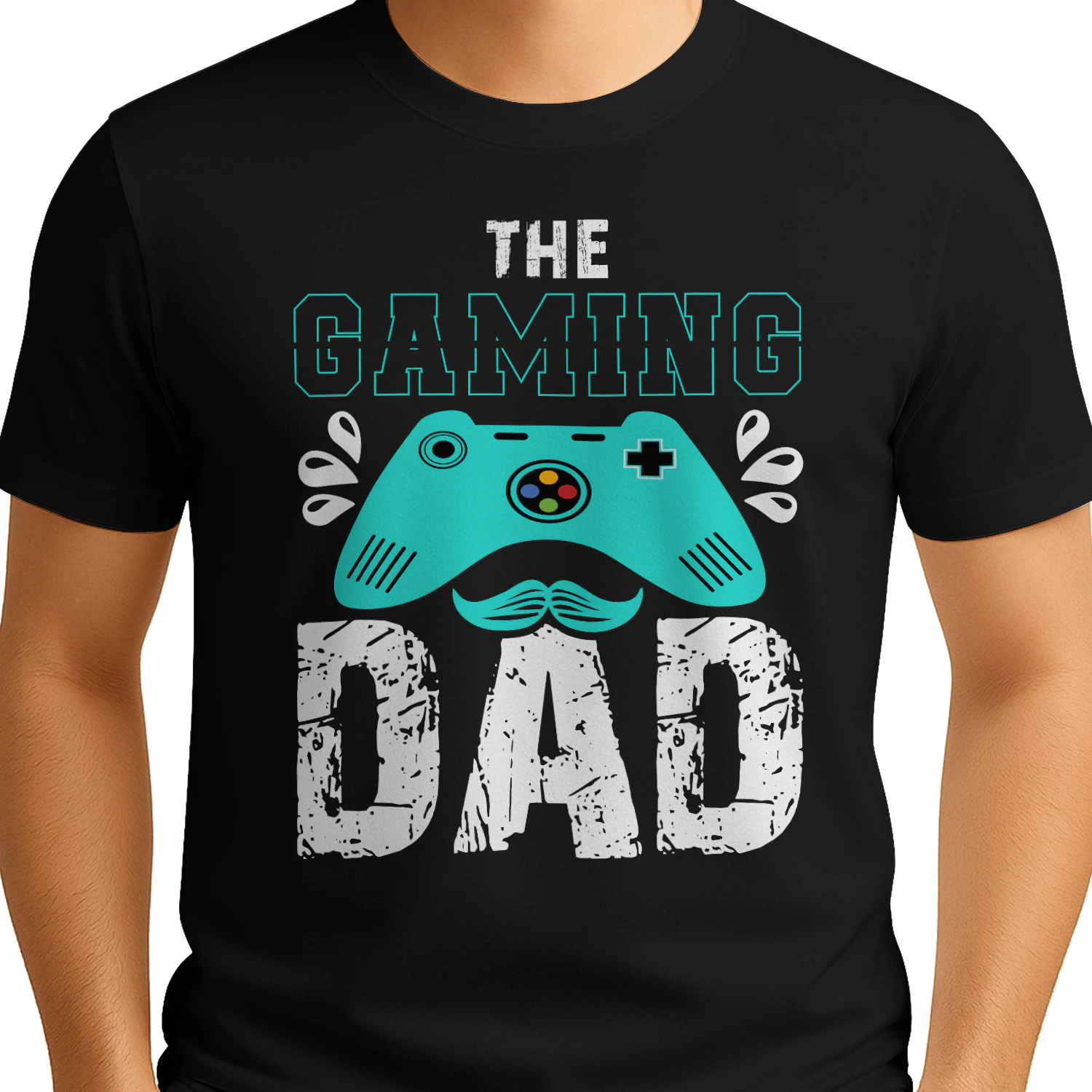 The Gaming Dad Video Game Controller Teal Mustache Father's Day Design