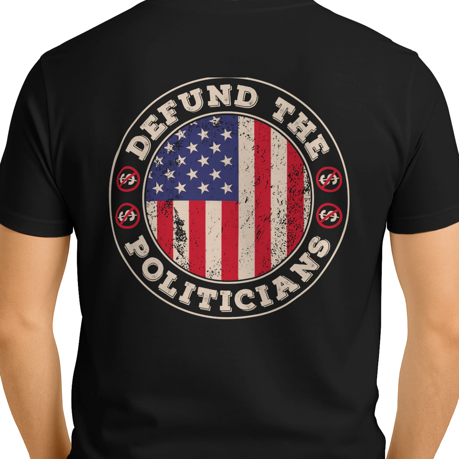 Defund The Politicians Distressed American Flag Patriotic Emblem Graphic