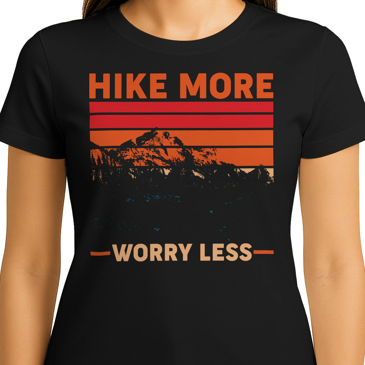 Hike More Worry Less Retro Mountain - Outdoor Sunset Graphic