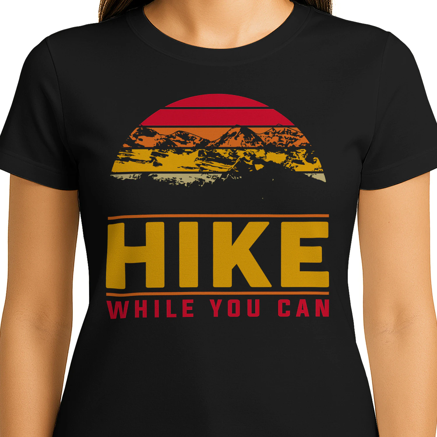 Hike While You Can Retro Mountain - Outdoor Sunset Graphic
