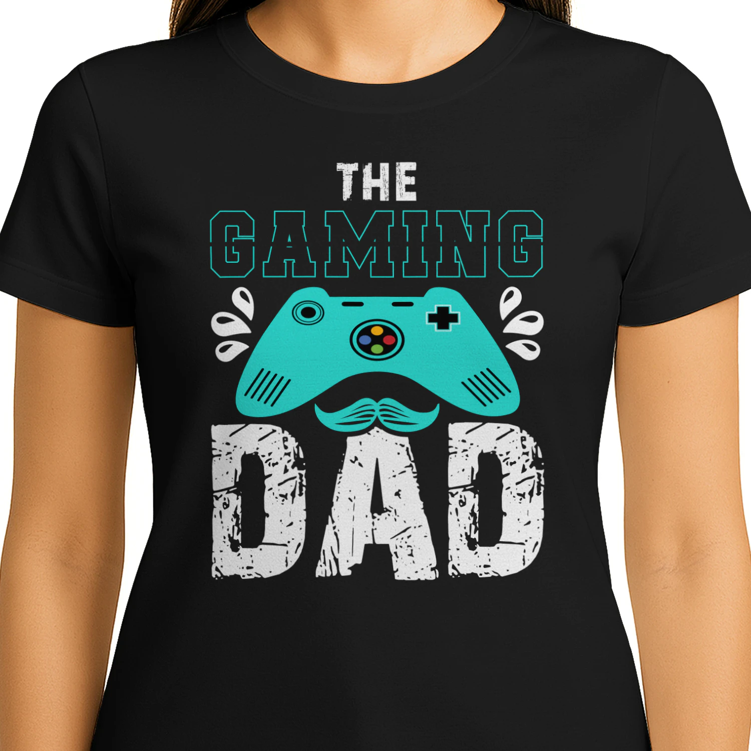 The Gaming Dad Video Game Controller Teal Mustache Father's Day Design