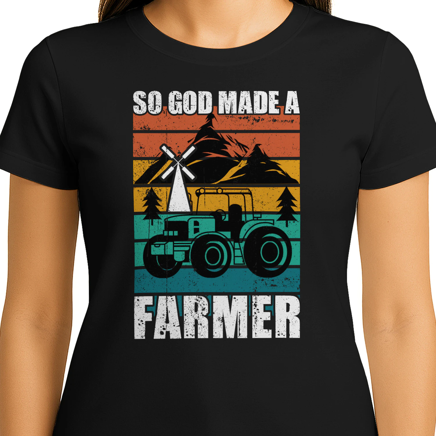 So God Made A Farmer Retro Sunset Tractor Windmill Farming Design