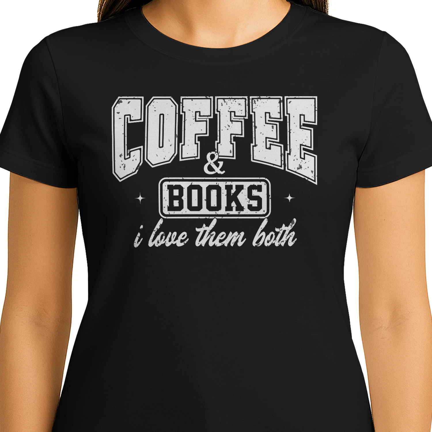 Coffee & Books I Love Them Both Reader Quote - Vintage Distressed Bookworm Design