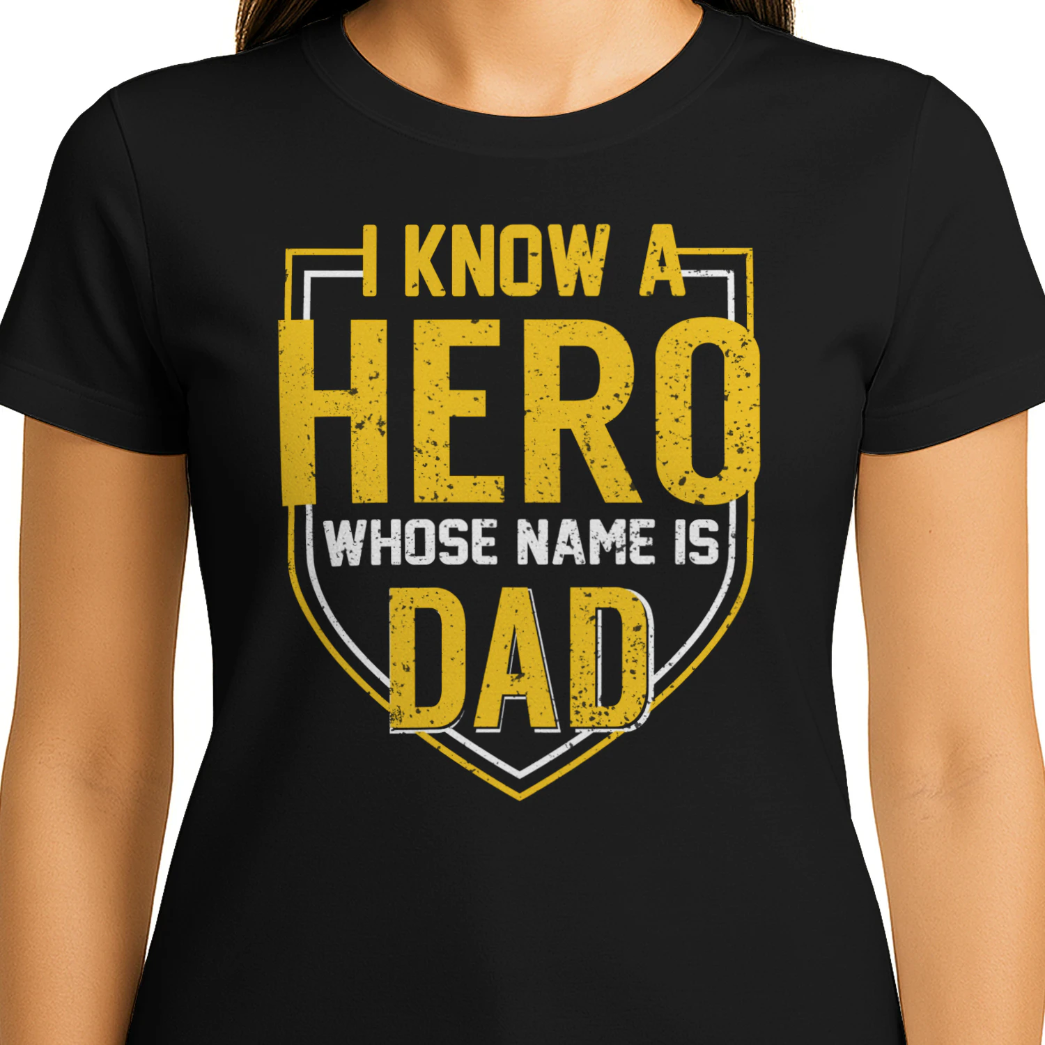 I Know A Hero Whose Name Is Dad Yellow Shield Vintage Father's Day Design