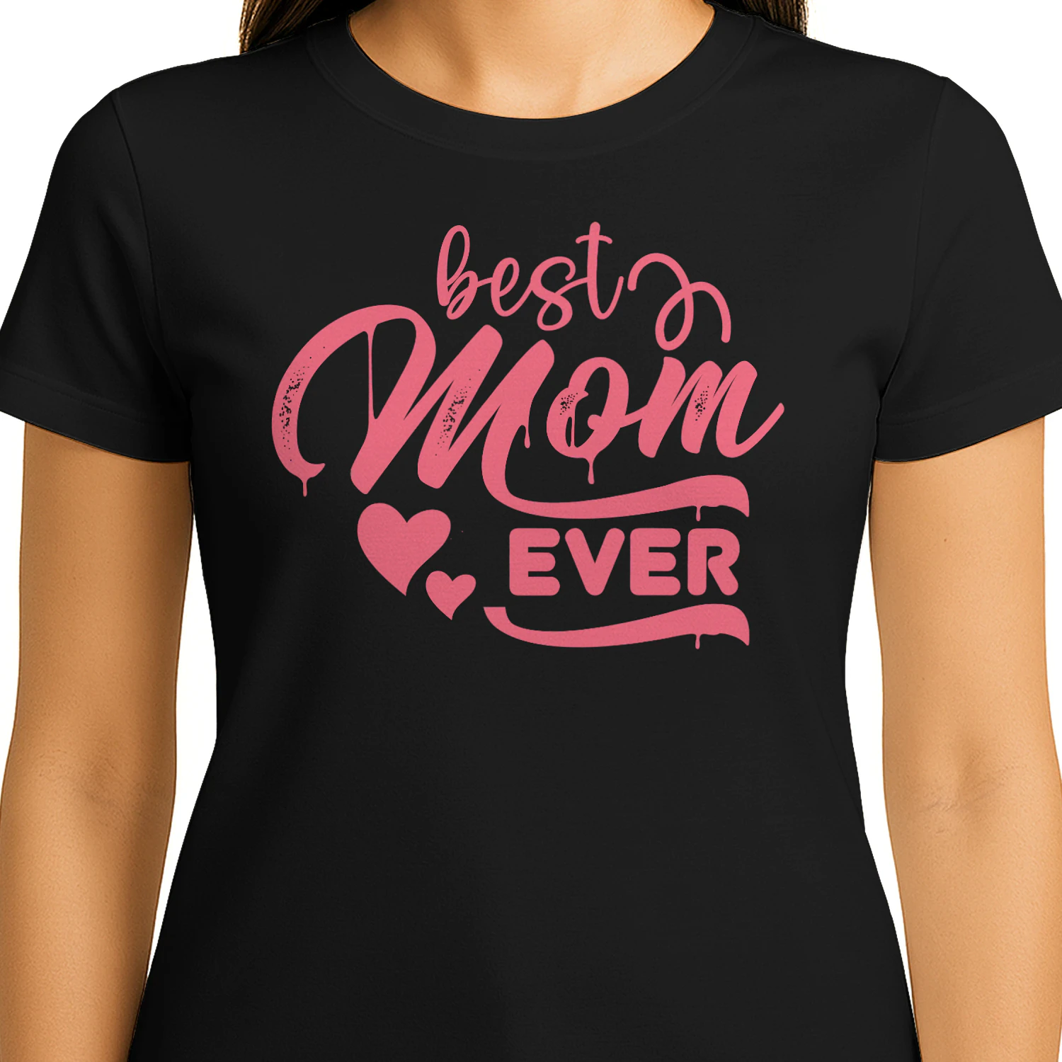 Best Mom Ever Pink Script Hearts Drip Typography Design