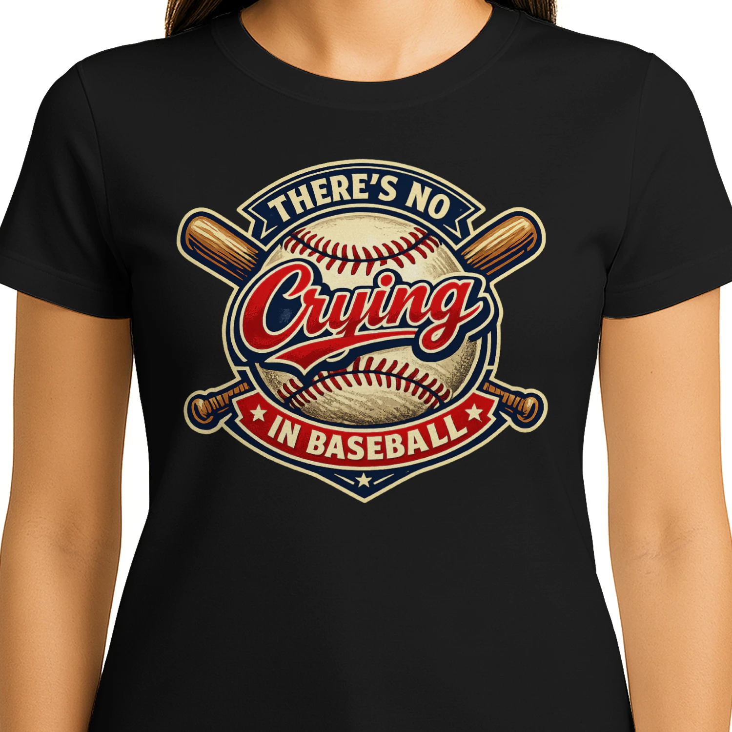 There's No Crying In Baseball Vintage Emblem - Classic Sports Quote Graphic