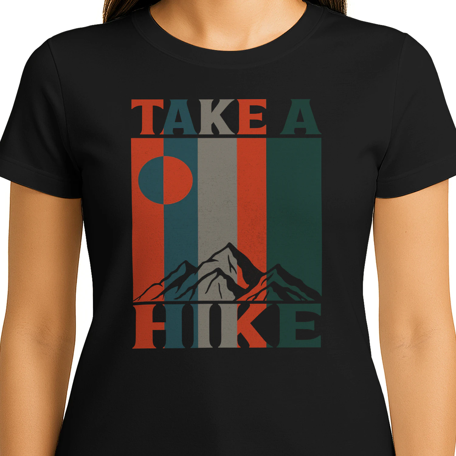 Take A Hike Retro Vertical Stripe - Mountain Outdoor Graphic