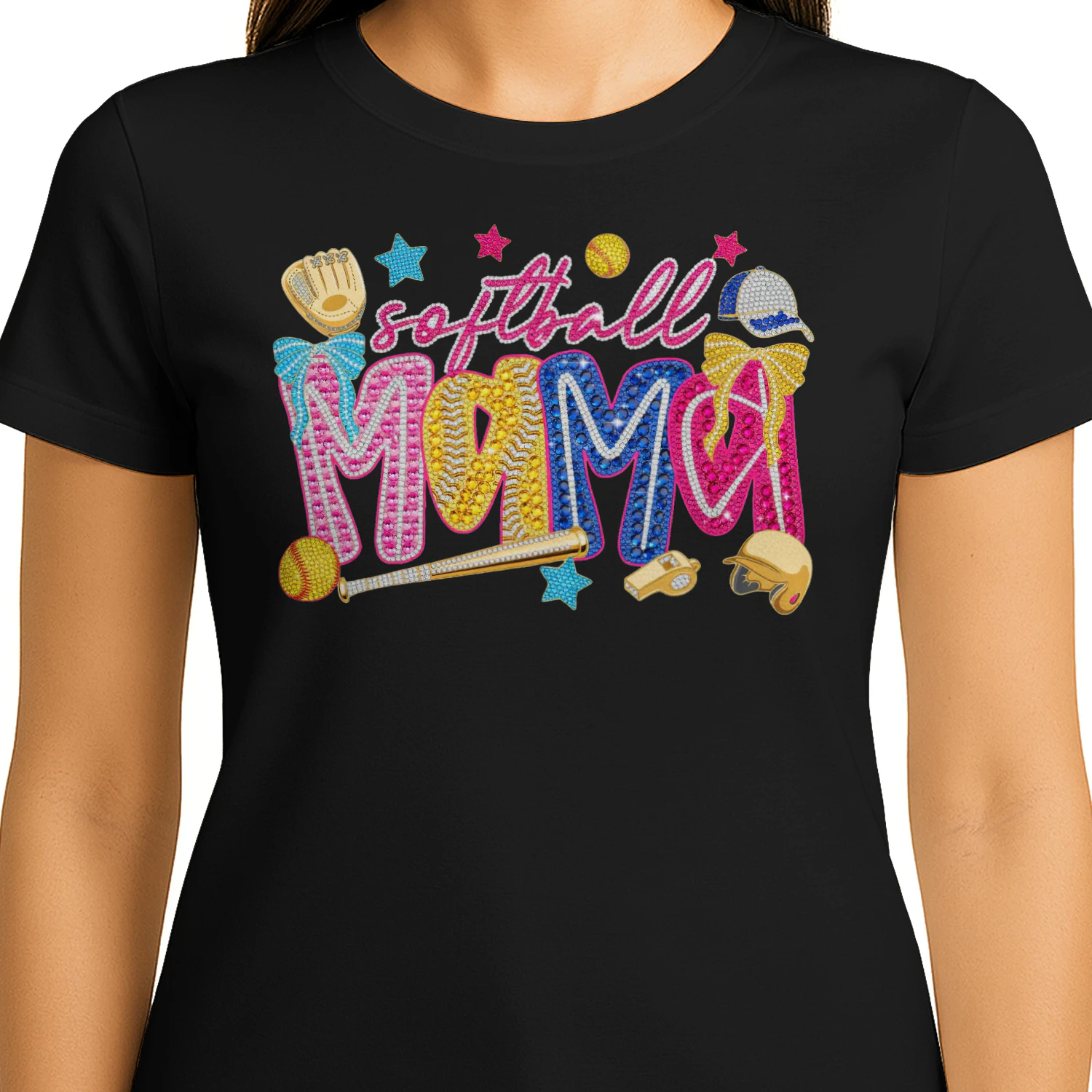 Softball Mama Glitter Rhinestone Bows Sports Mom Design