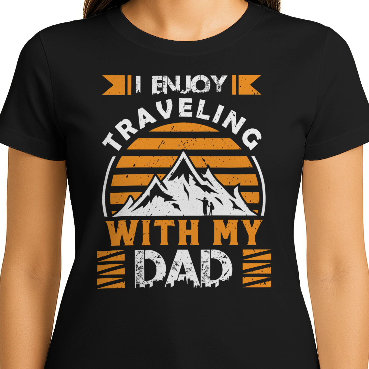 I Enjoy Traveling With My Dad Retro Mountain Sunset Hiking Design