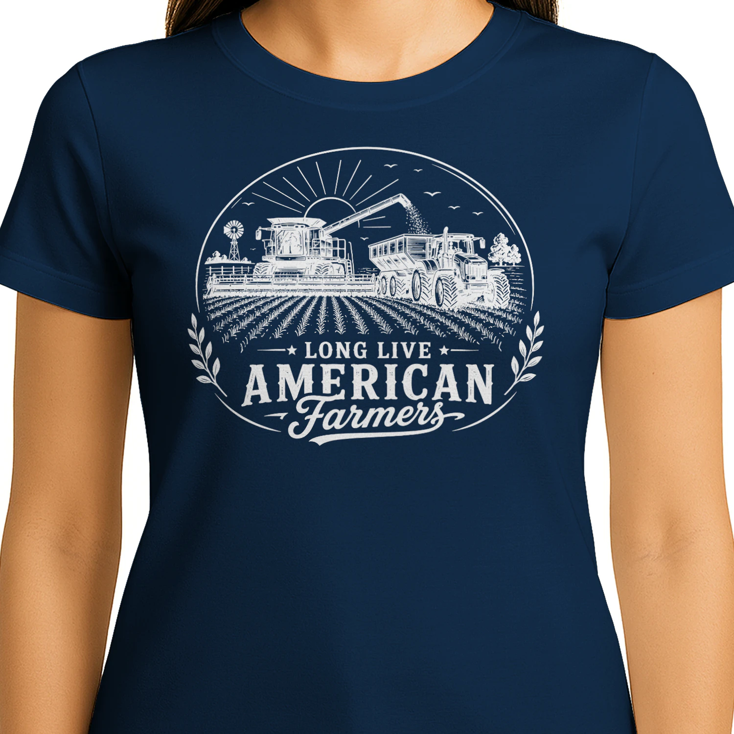 Long Live American Farmers Combine Harvester Tractor Agriculture Design