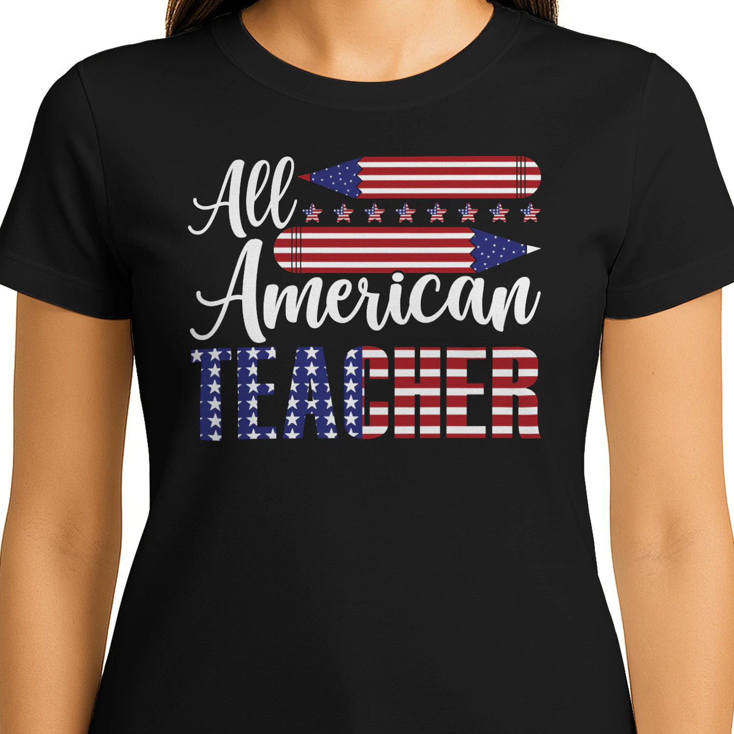 All American Teacher Patriotic Pencils - 4th Of July Graphic