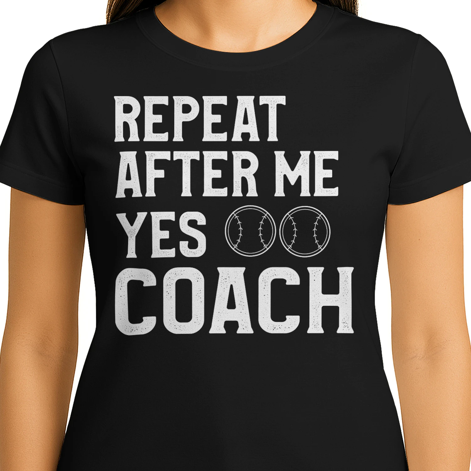 Repeat After Me Yes Coach Distressed Baseball - Funny Sports Graphic