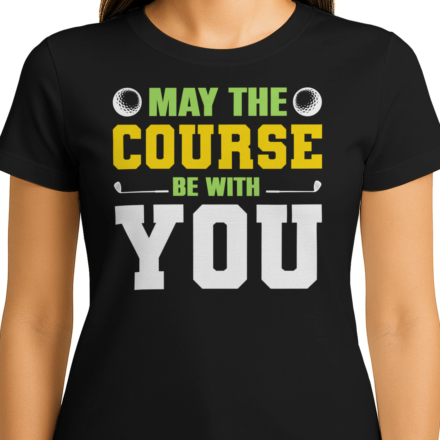 May The Course Be With You Funny Golf Quote - Yellow & Green Varsity Sports Design